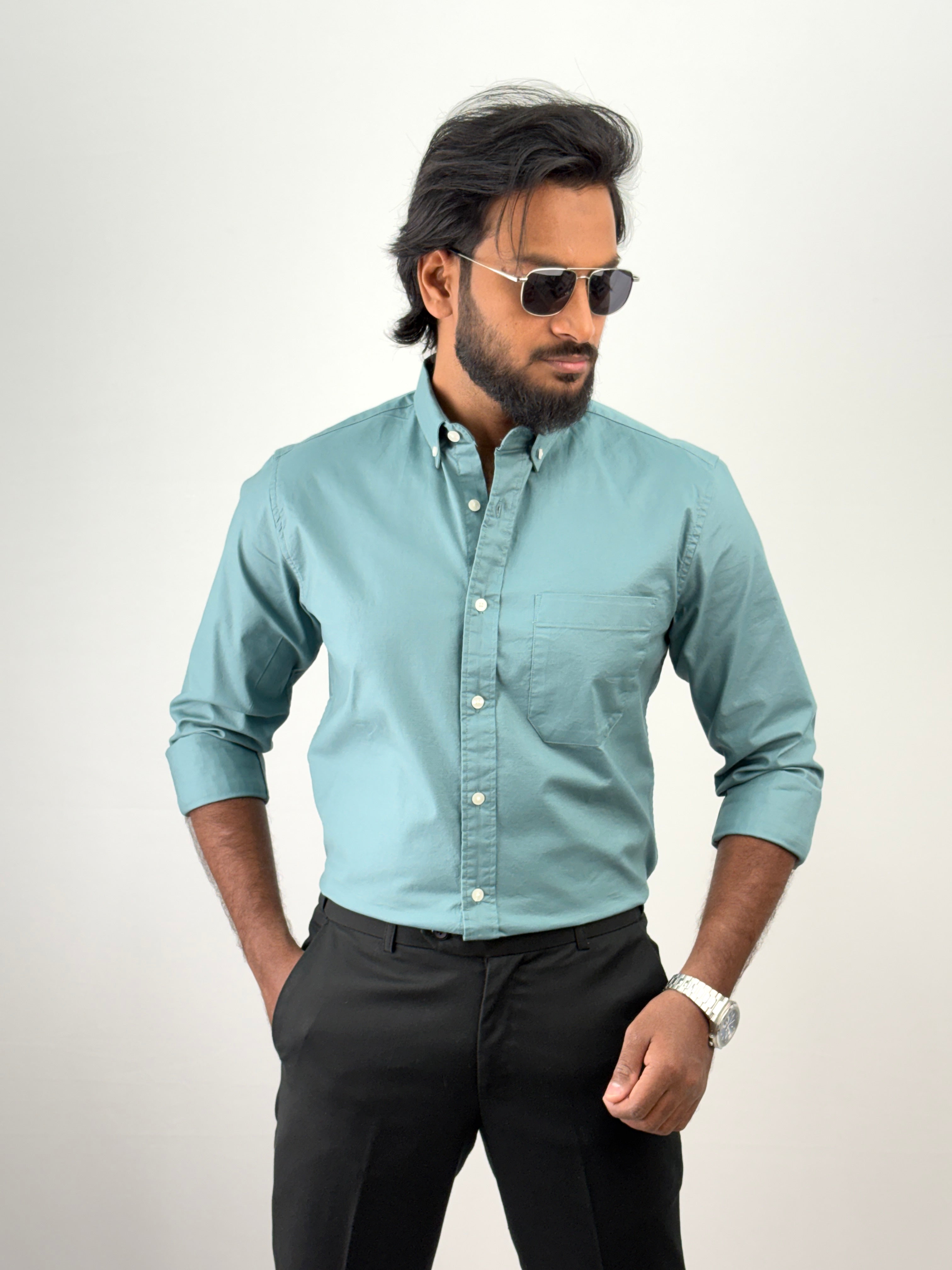 Aqua Green Plain Oxford Shirt 4