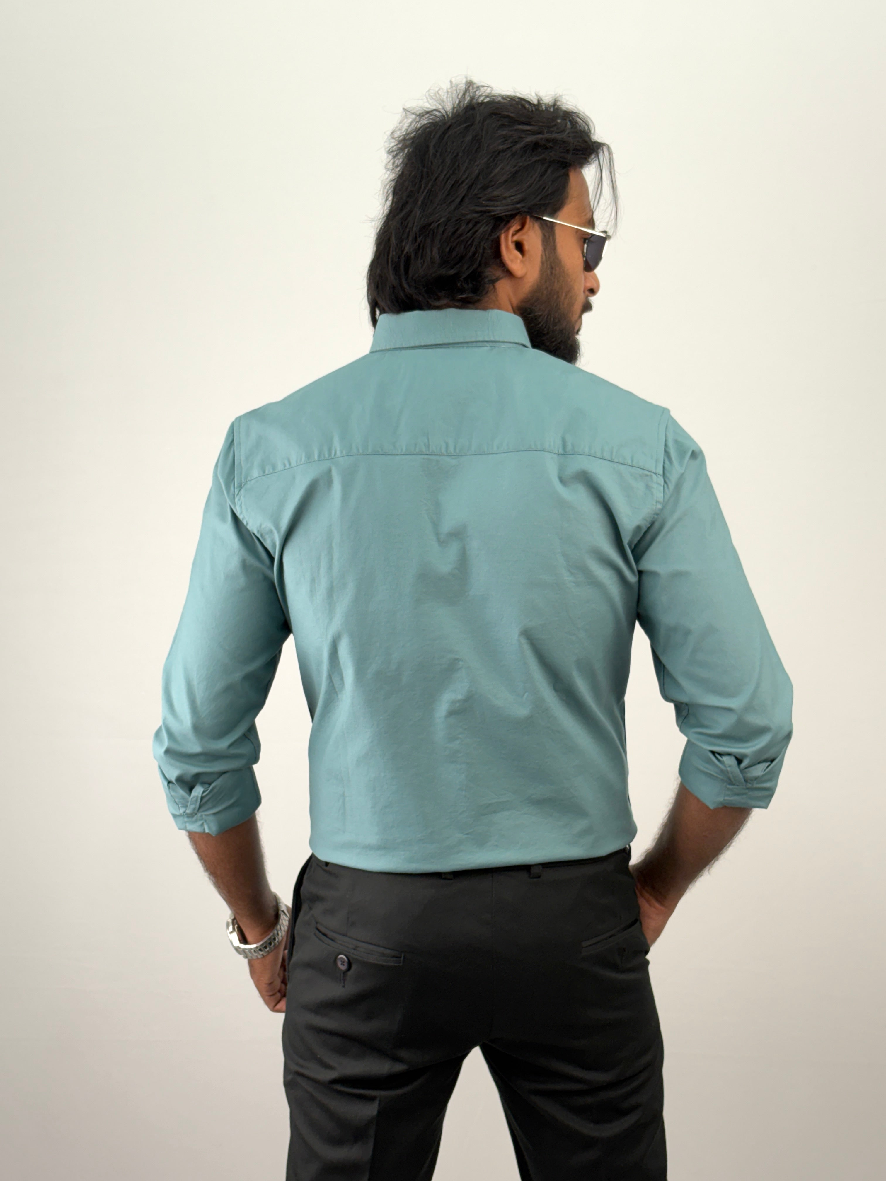 Aqua Green Plain Oxford Shirt 4