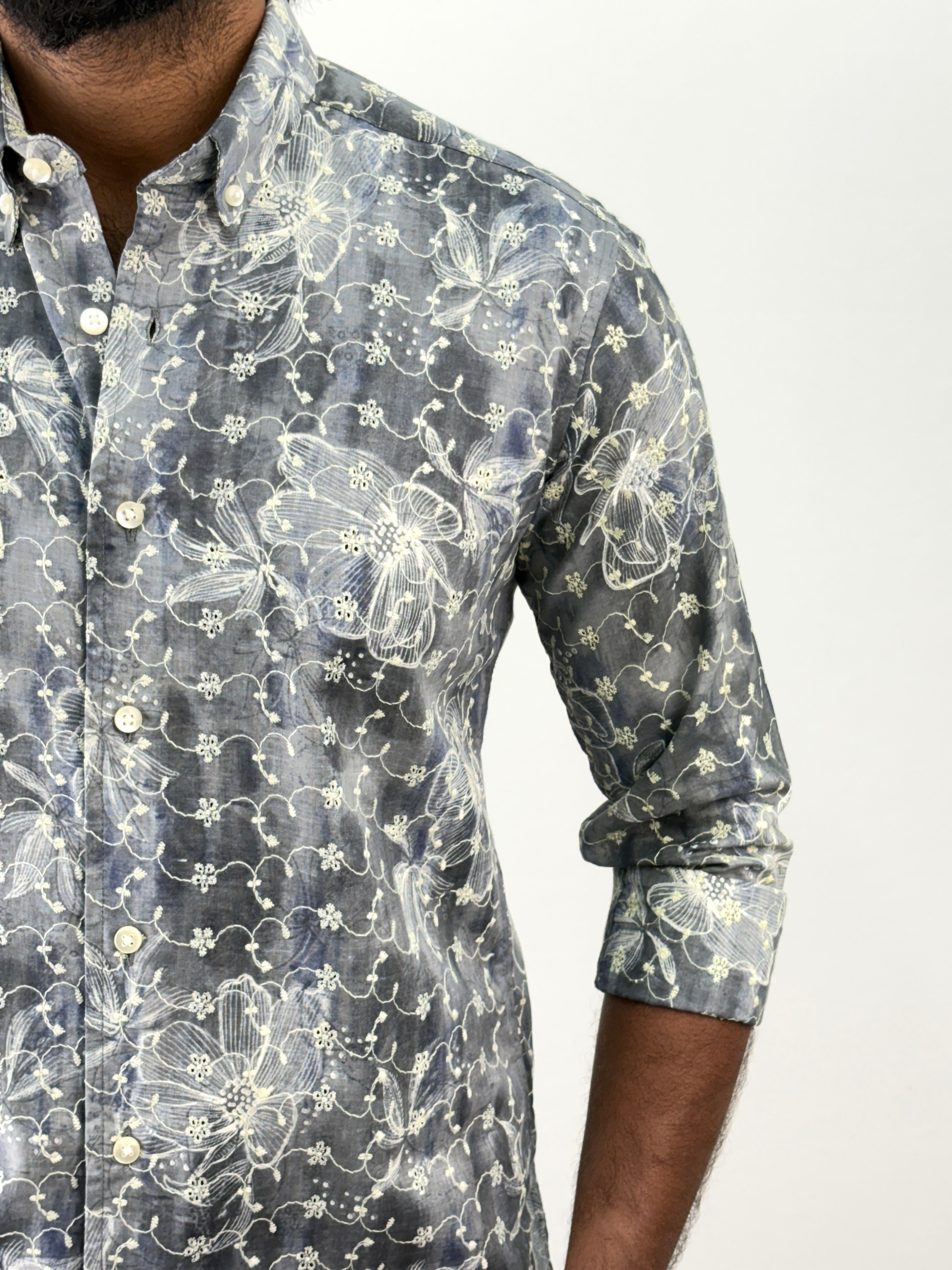 Ash Embroidery Printed Shirt