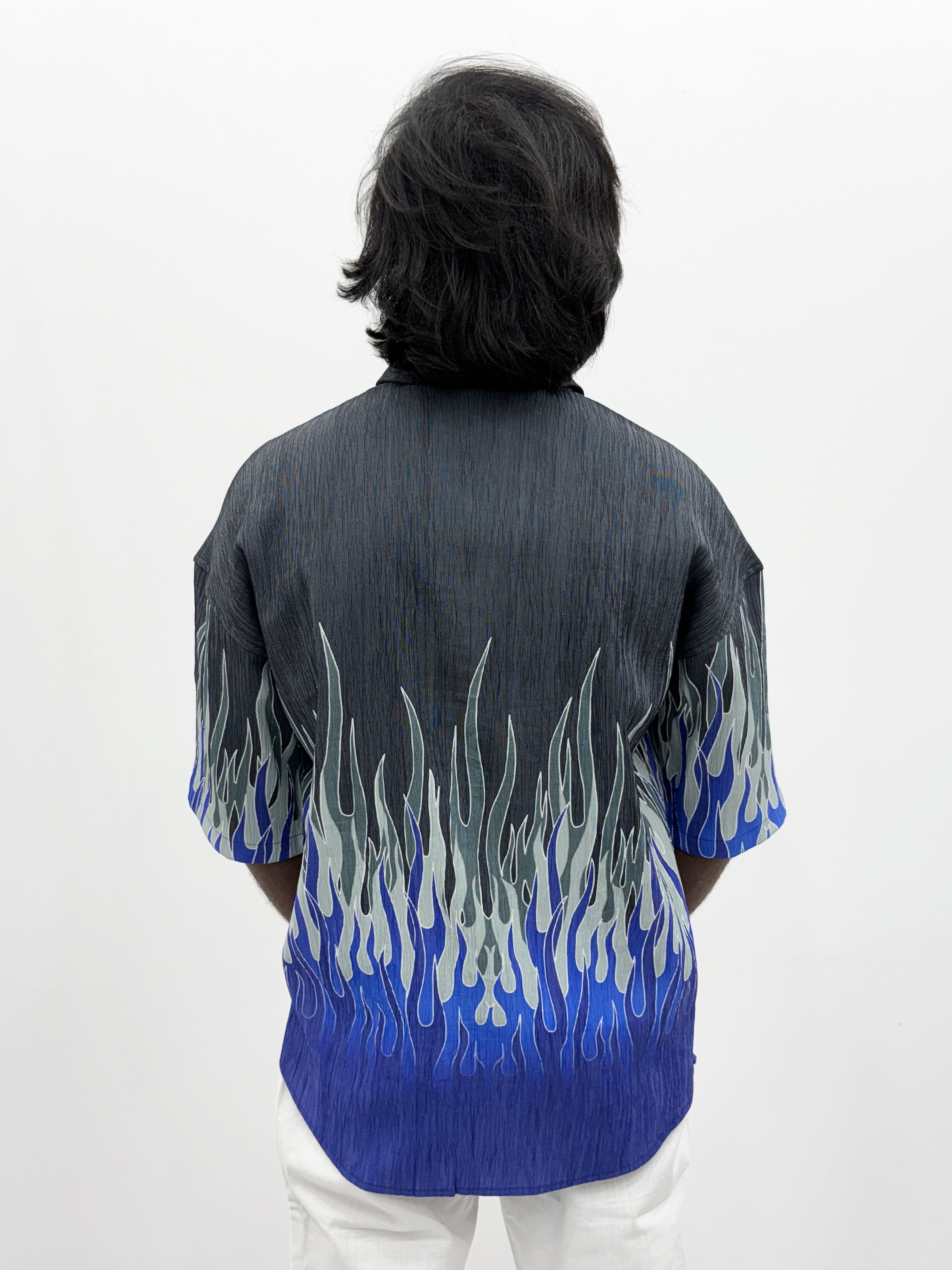 Black Blue Oversized Printed Half Sleeve Shirt