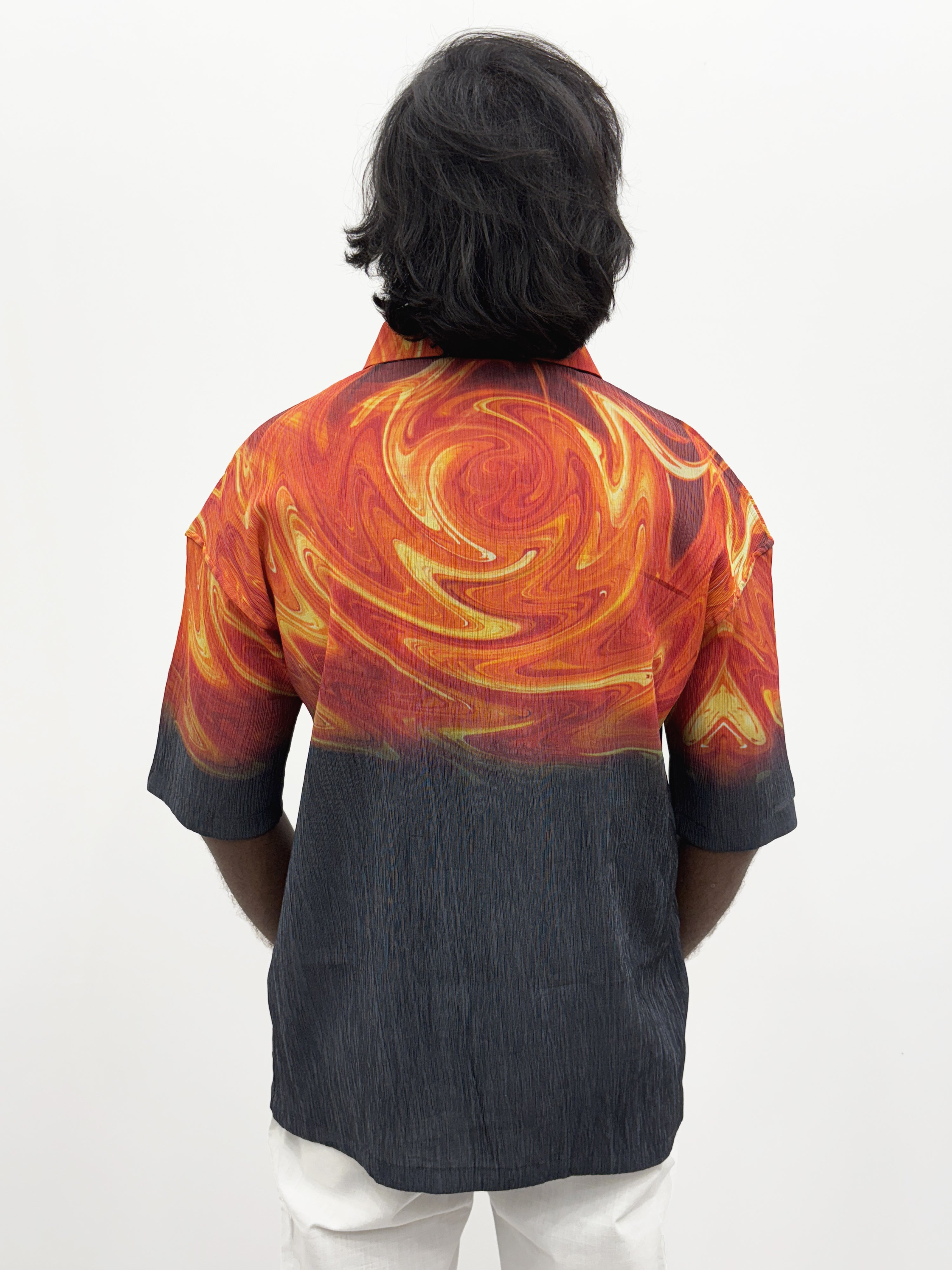 Black Orange Oversized Printed Half Sleeve Shirt