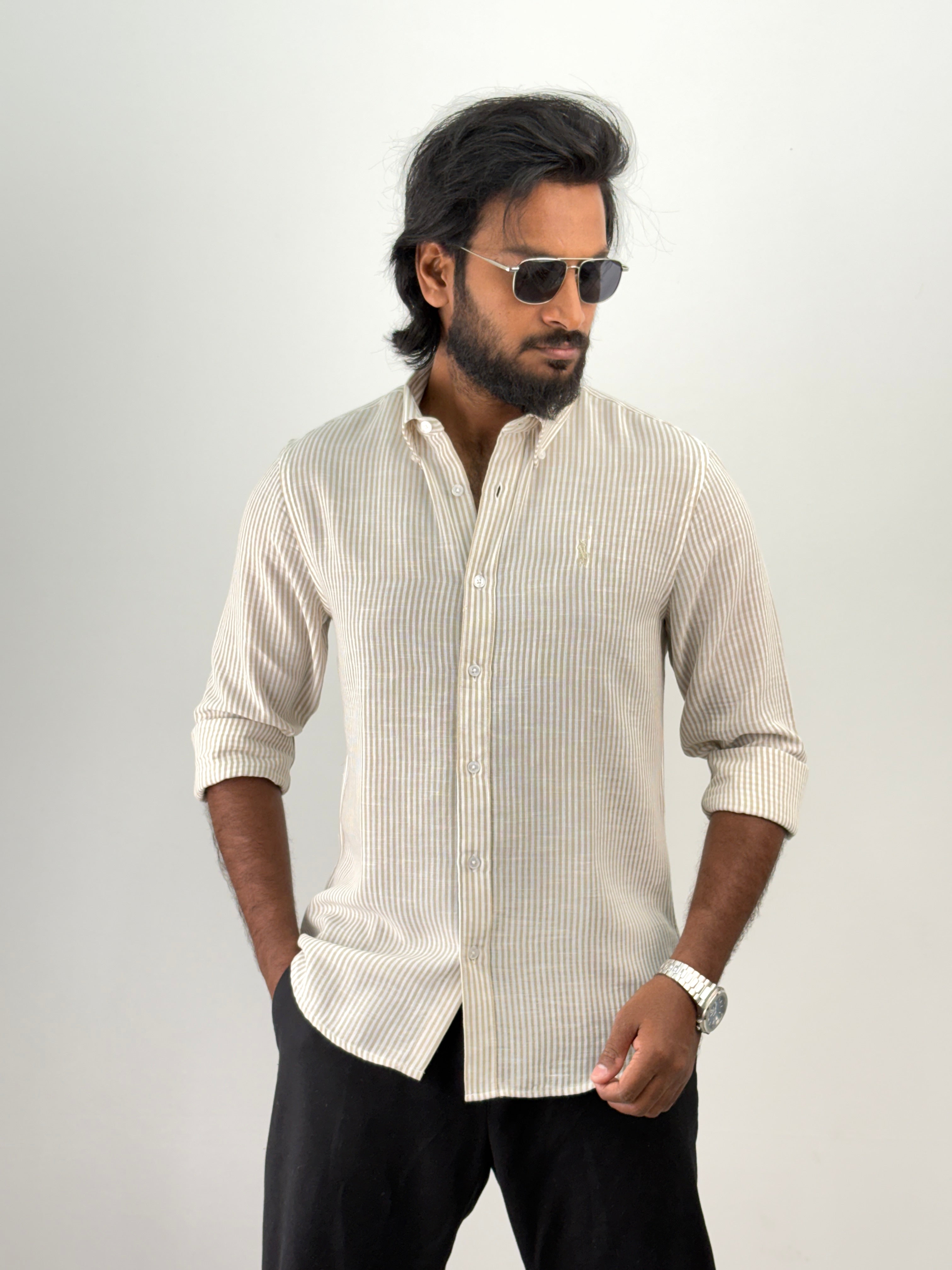 Beige Linen Stripe Shirt