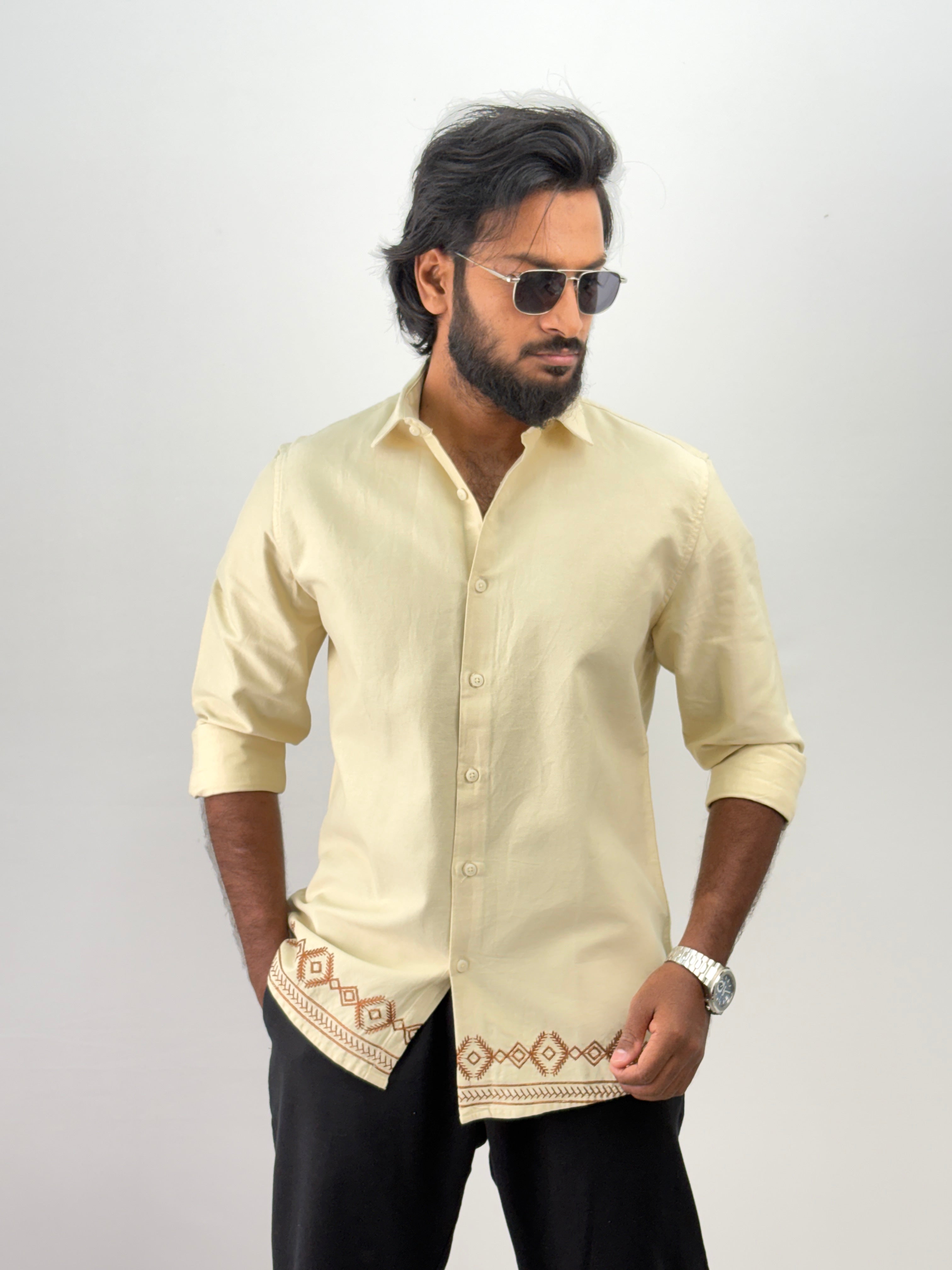Beige Bottom Embroidery Shirt 1