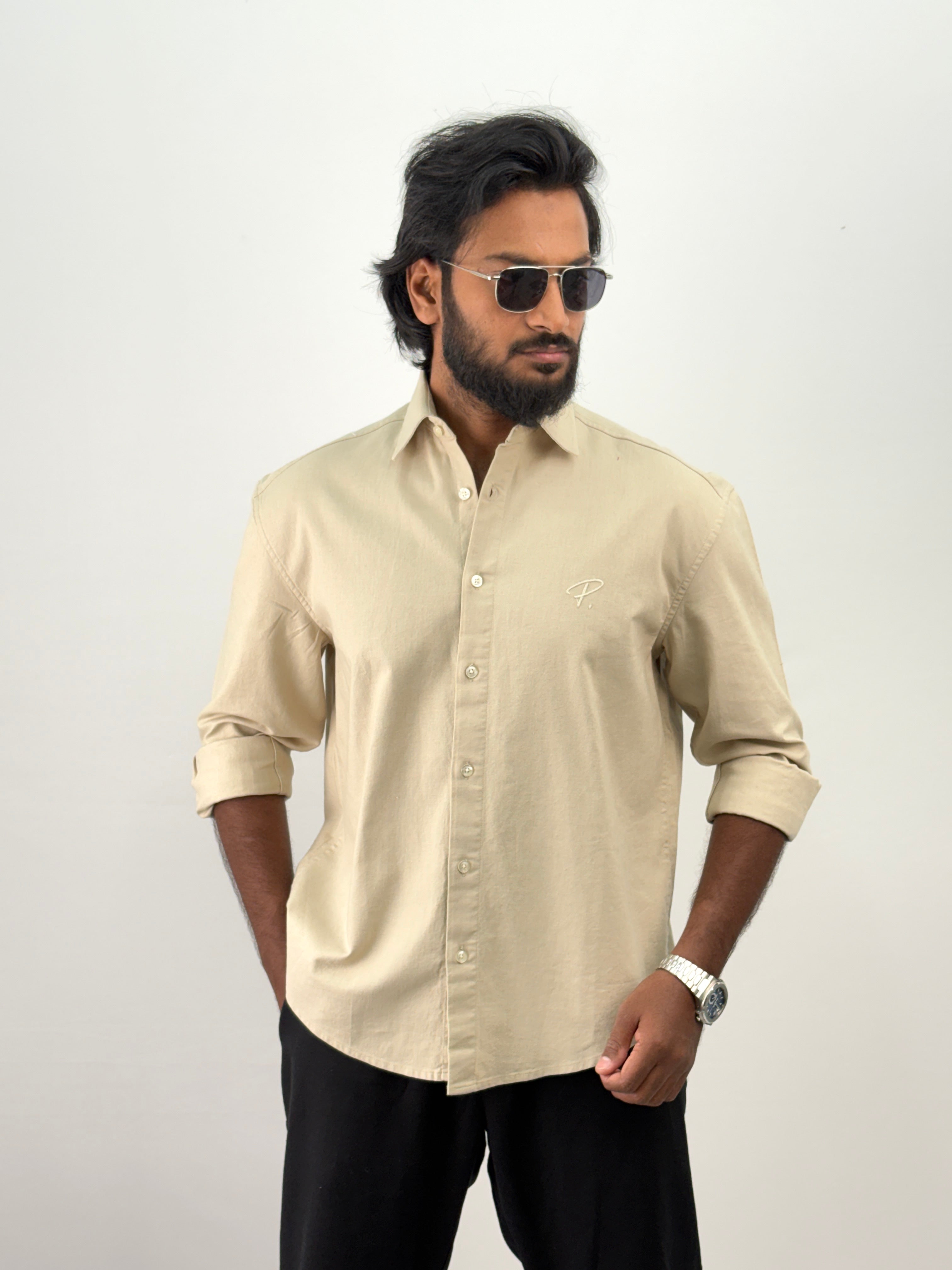 Beige Back Embroidery Shirt