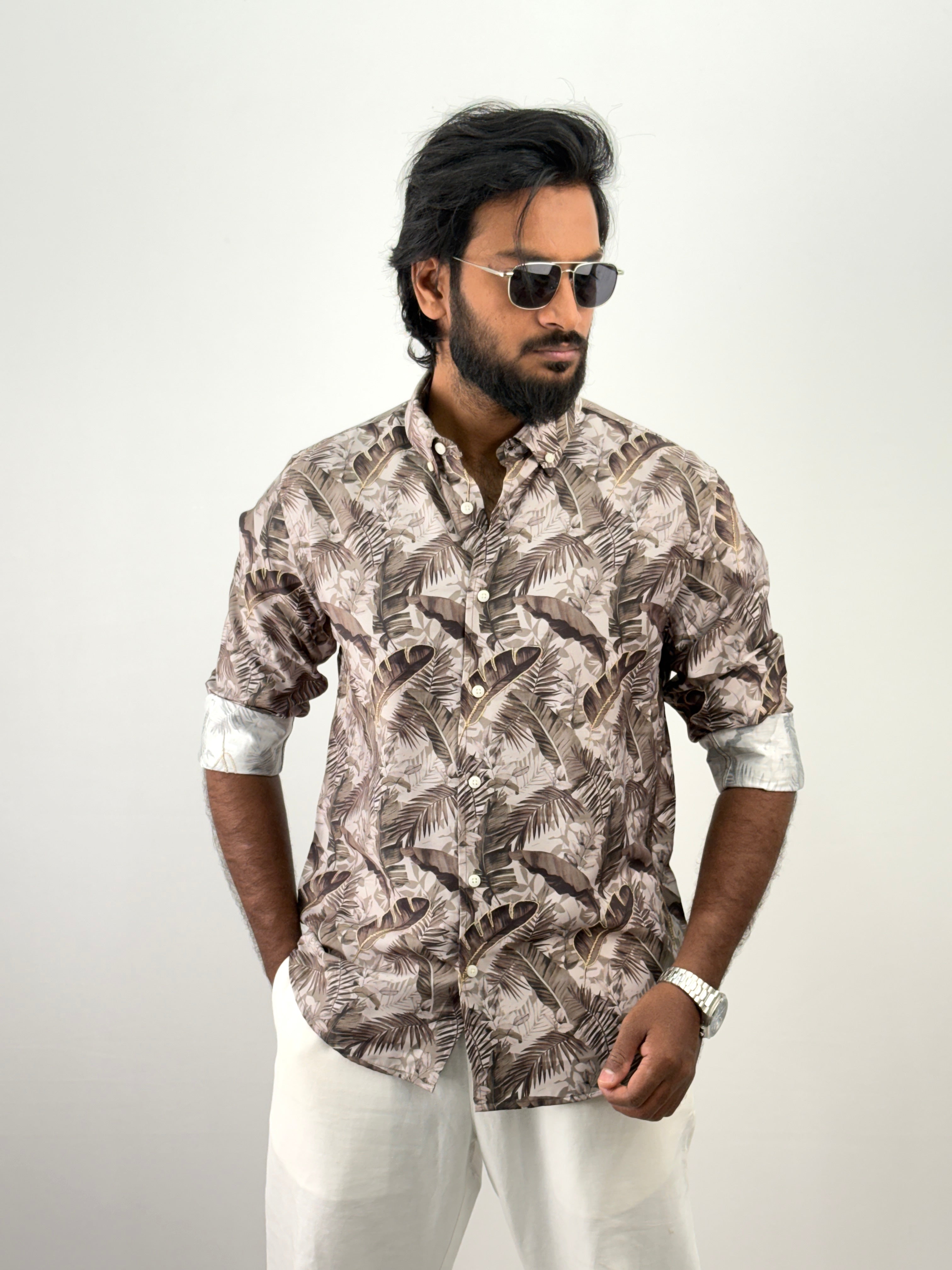 Beige Printed Embroidery Shirt 1