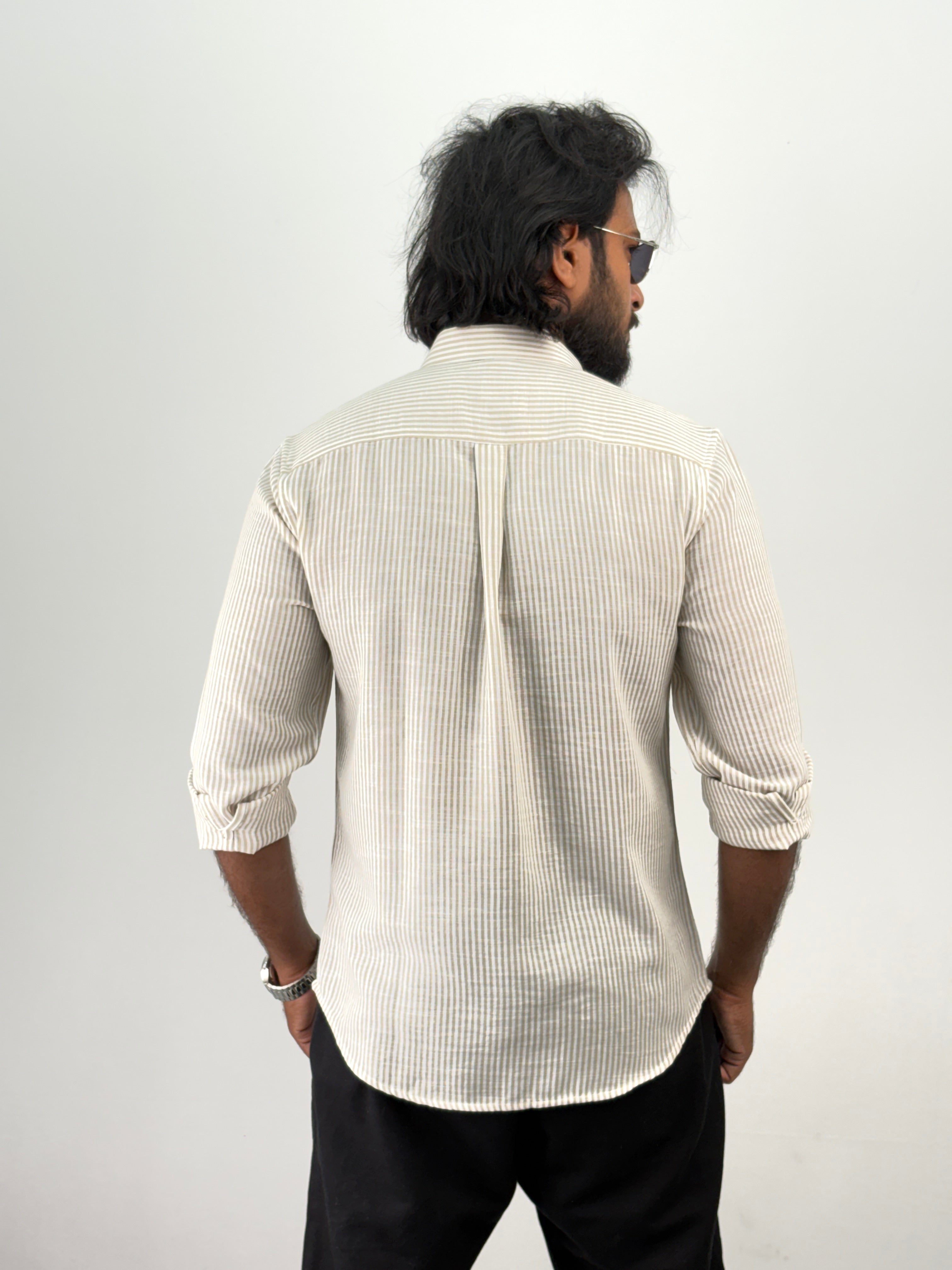 Beige Linen Stripe Shirt
