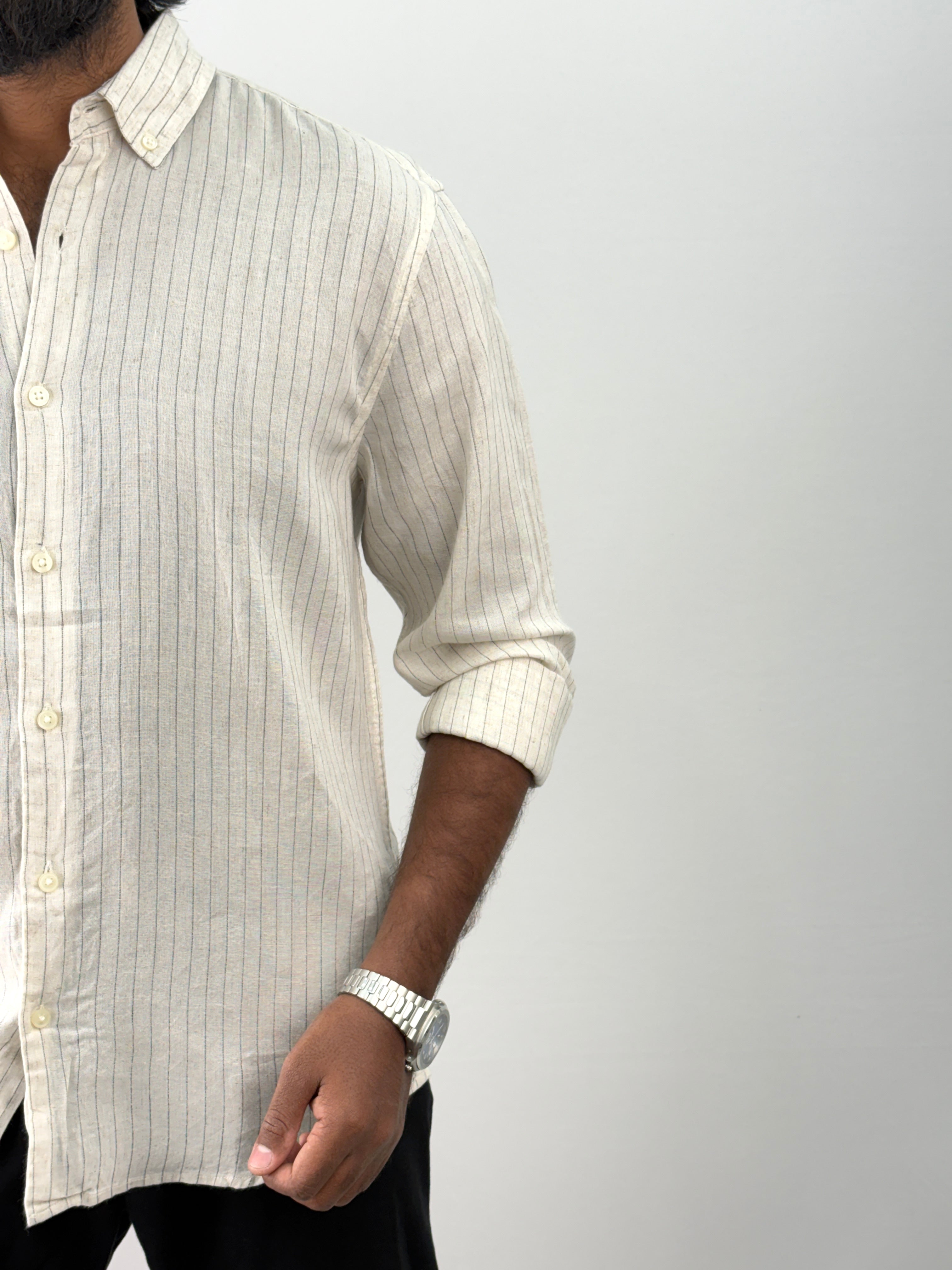 Beige Linen Stripe Shirt 1