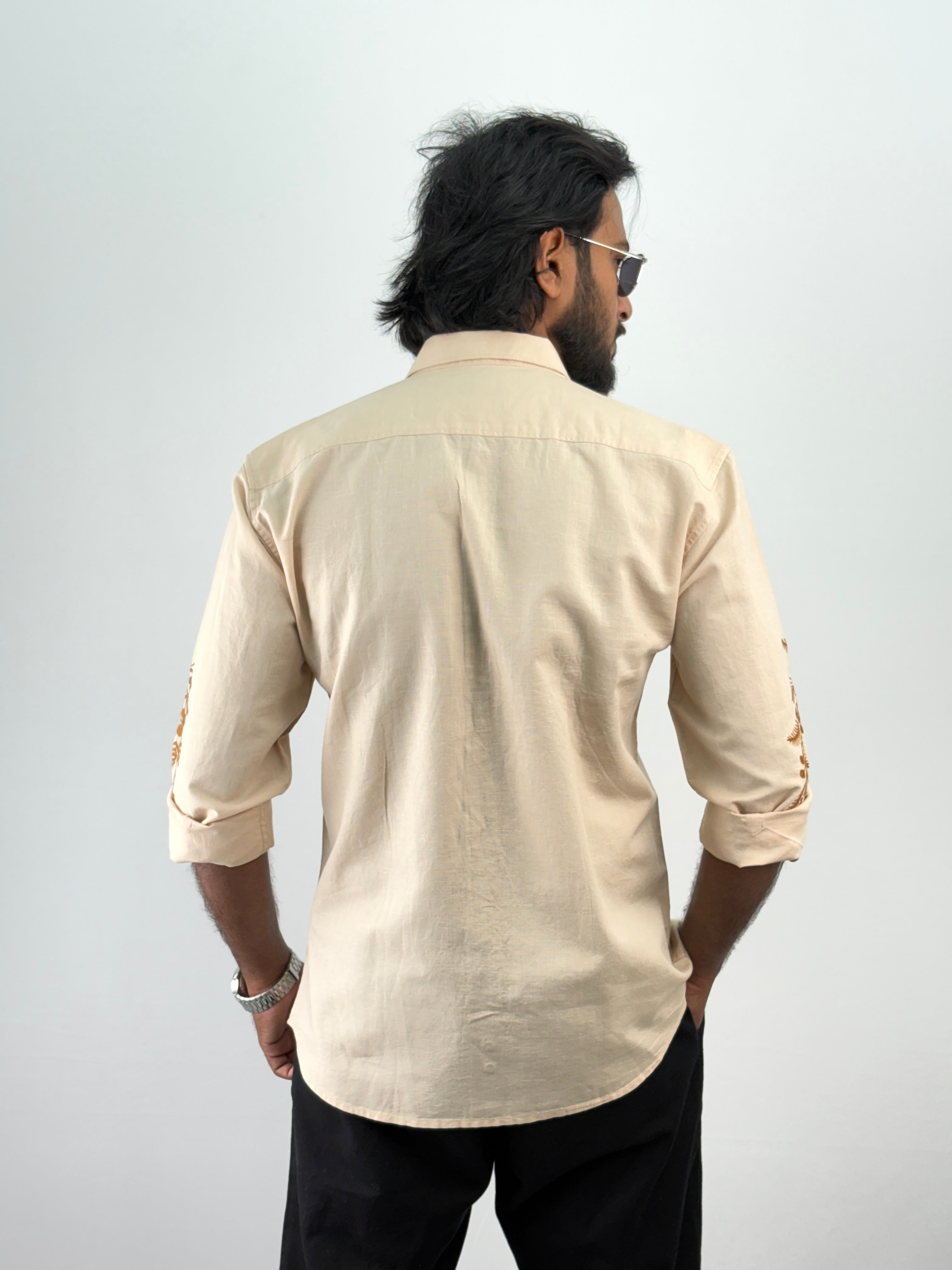 Beige Linen Embroidery Shirt