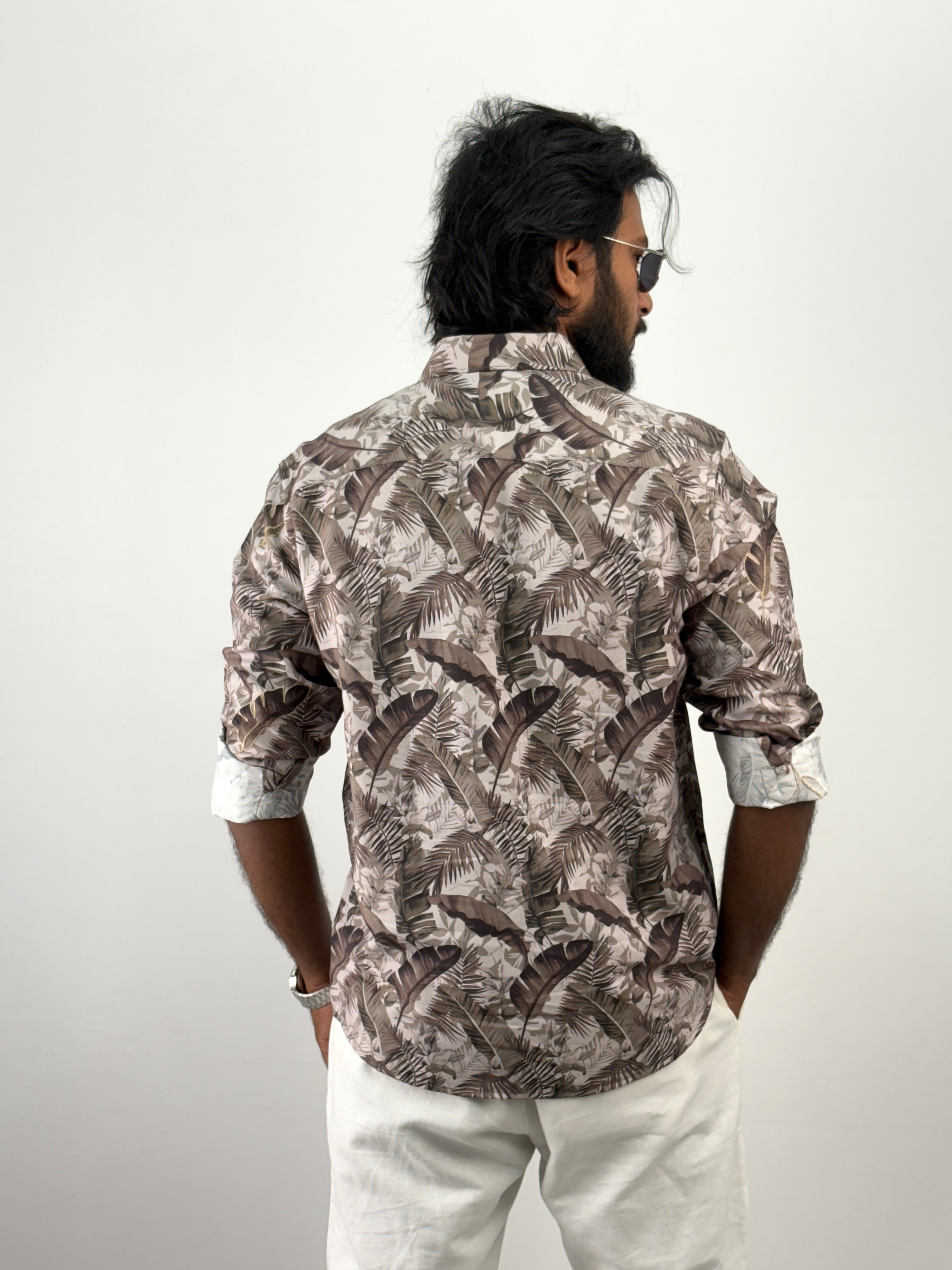 Beige Printed Embroidery Shirt 1