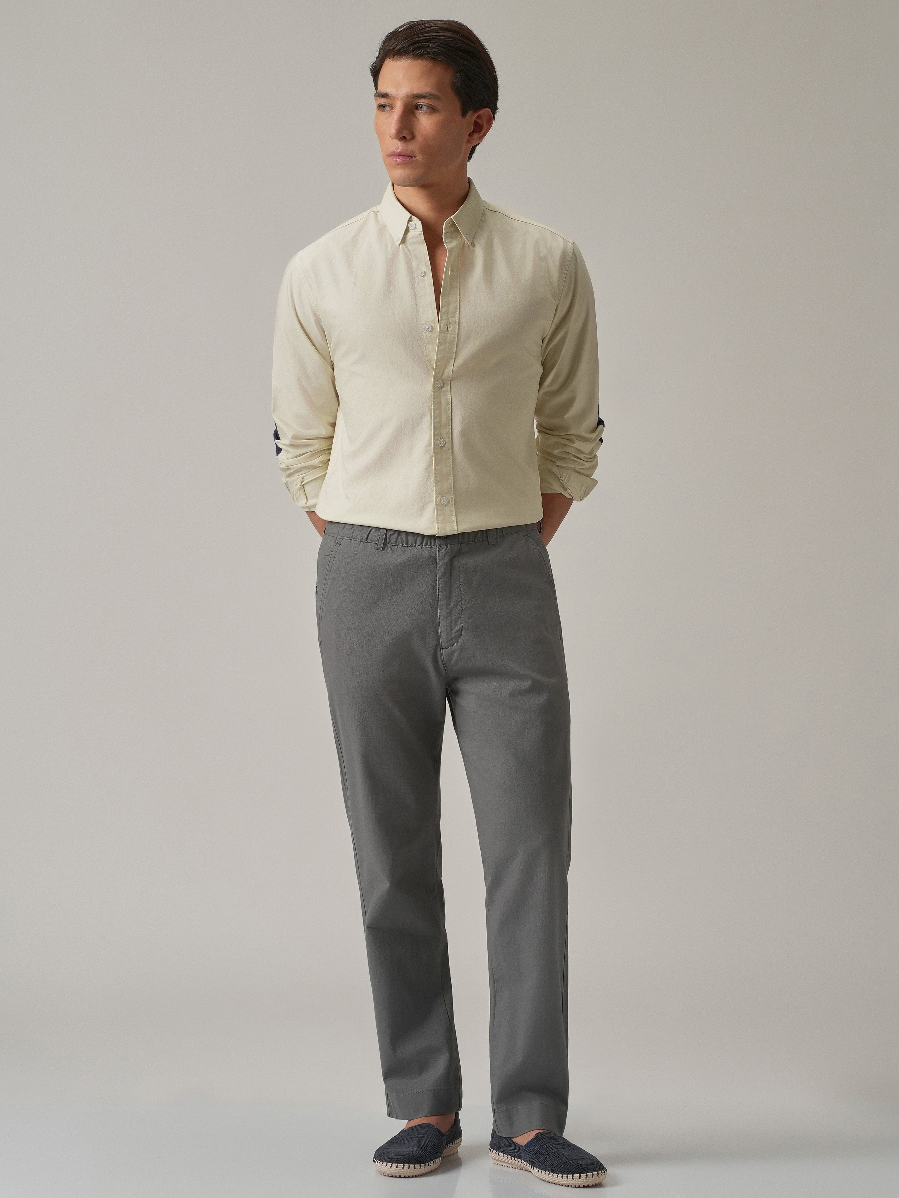 Beige Plain Elbow Patch Shirt