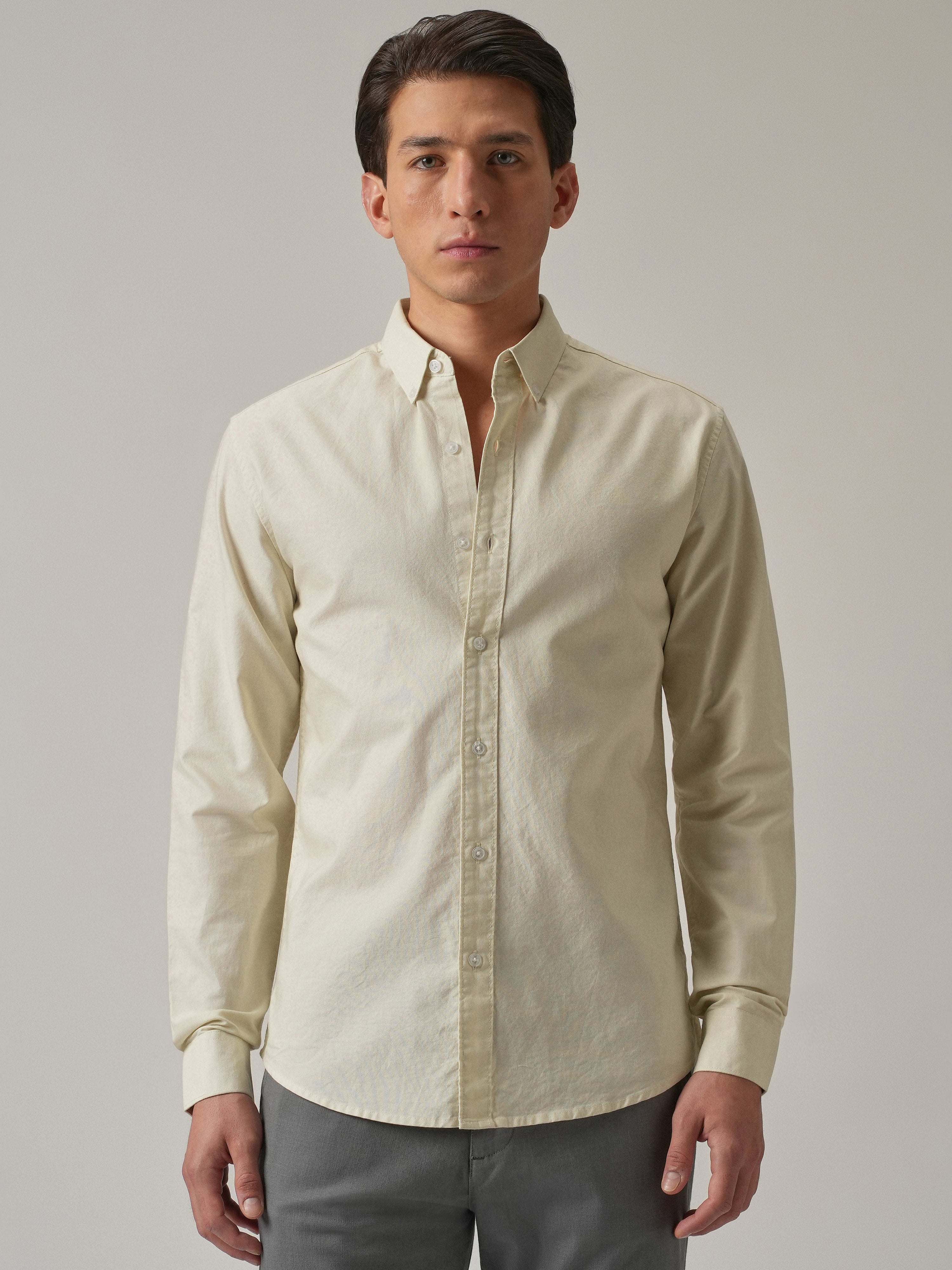 Beige Plain Elbow Patch Shirt
