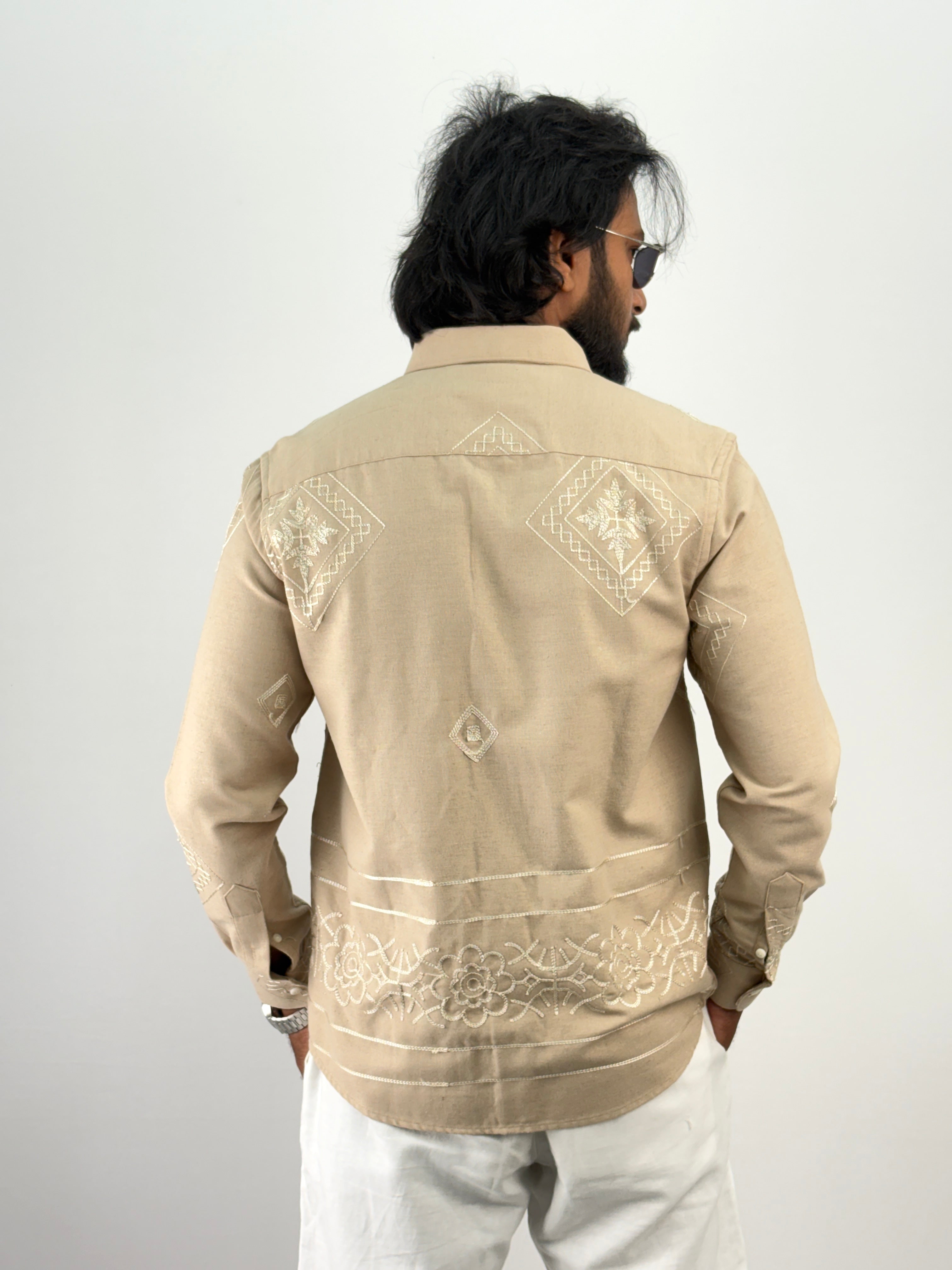 Beige Linen Embroidery Shirt 1