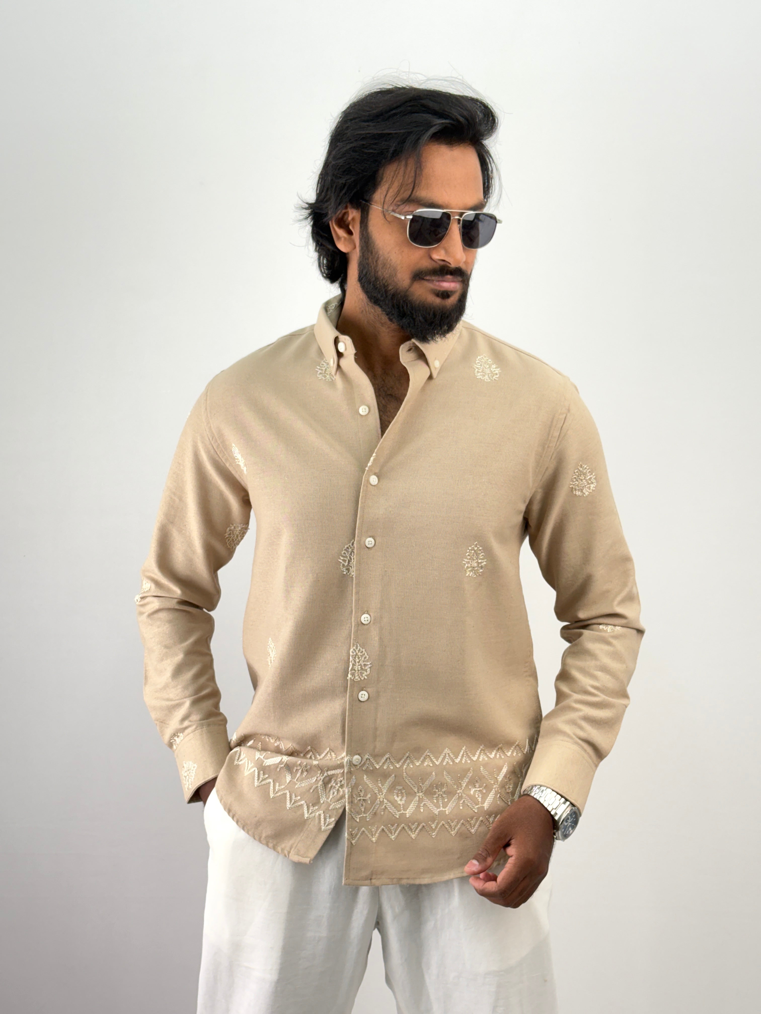 Beige Linen Embroidery Shirt 2
