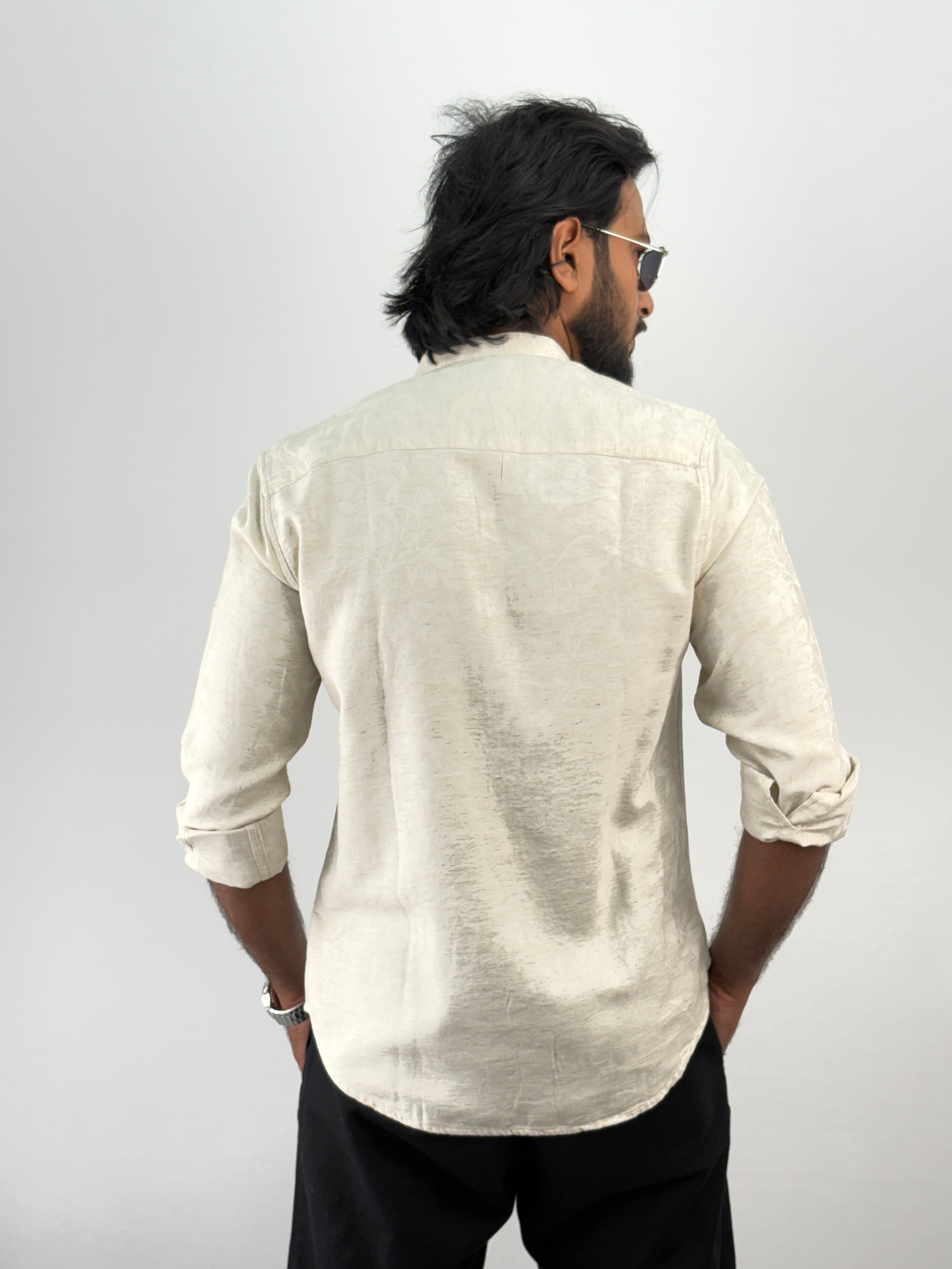 Beige Mandarin Self Textured Shirt 2