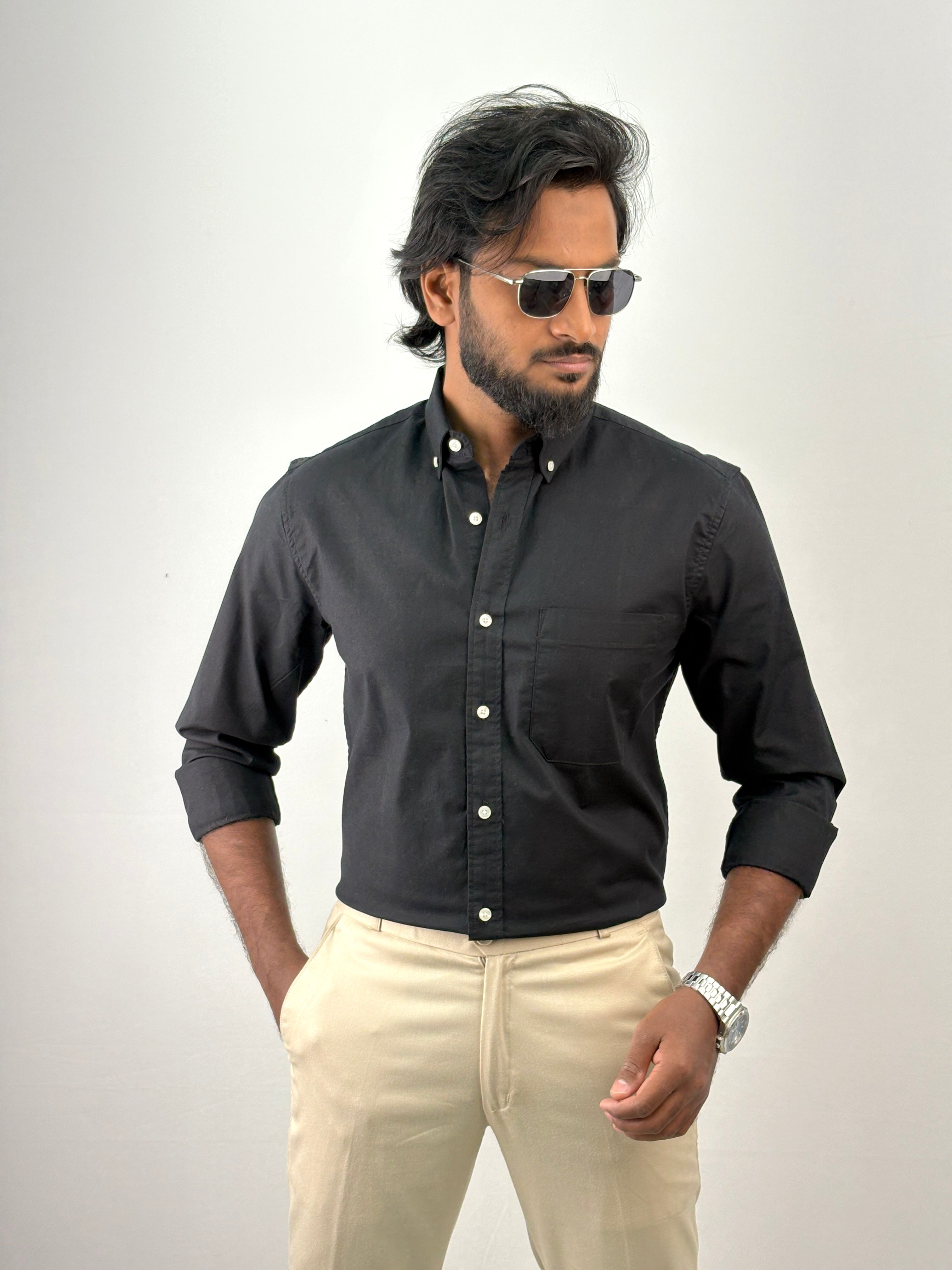 Black Plain Oxford Shirt 4