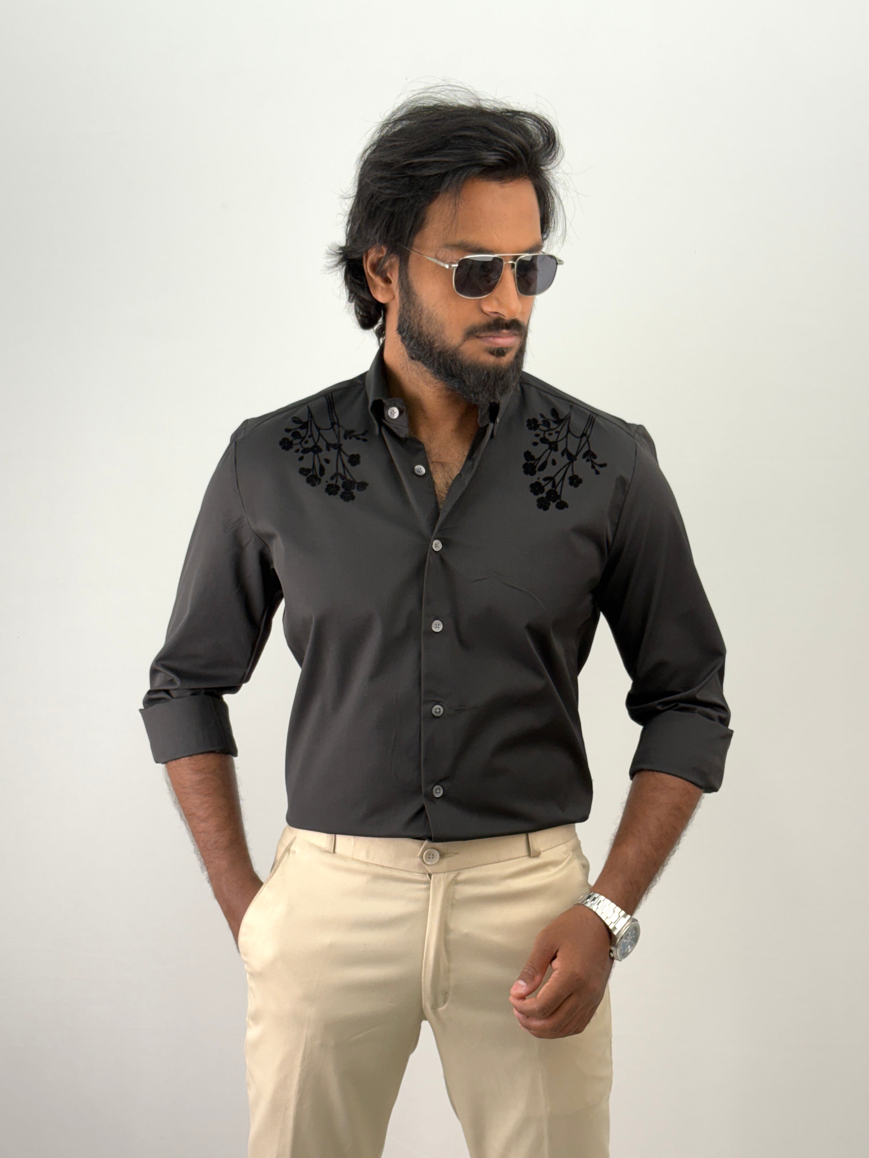 Black Flock Printed Shirt 4