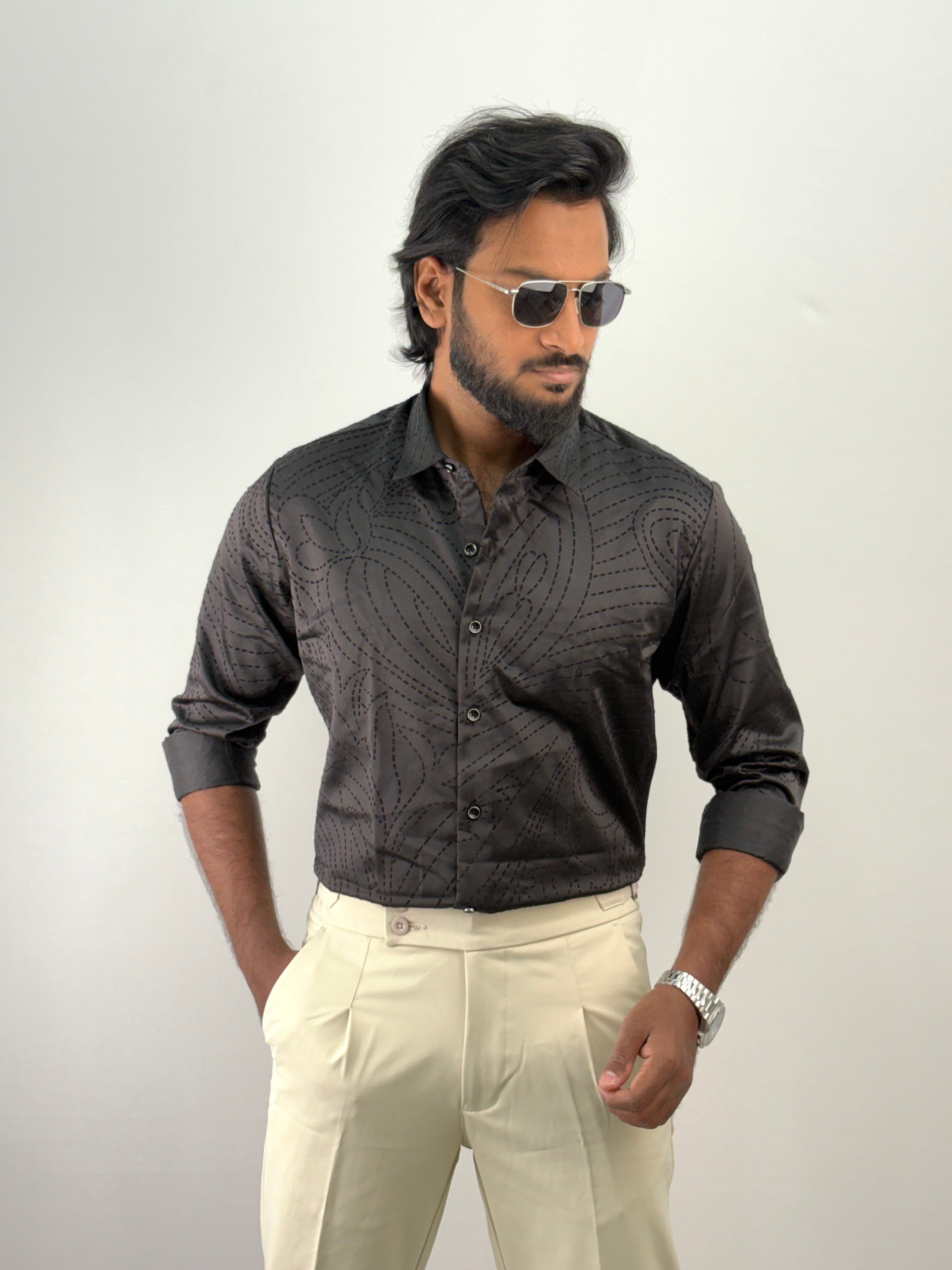 Black Flock Printed Shirt 3