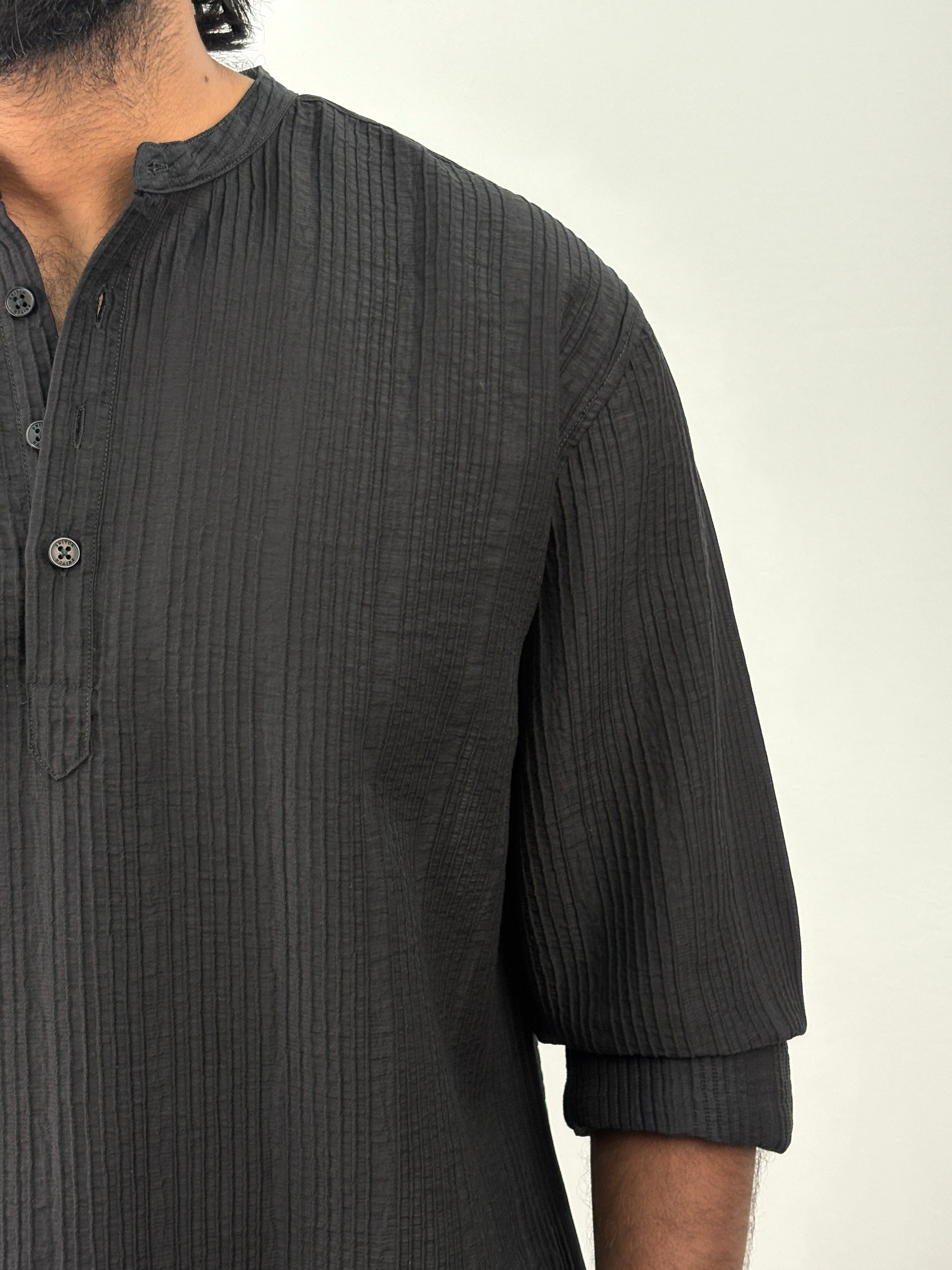 Black Textured Short Kurta