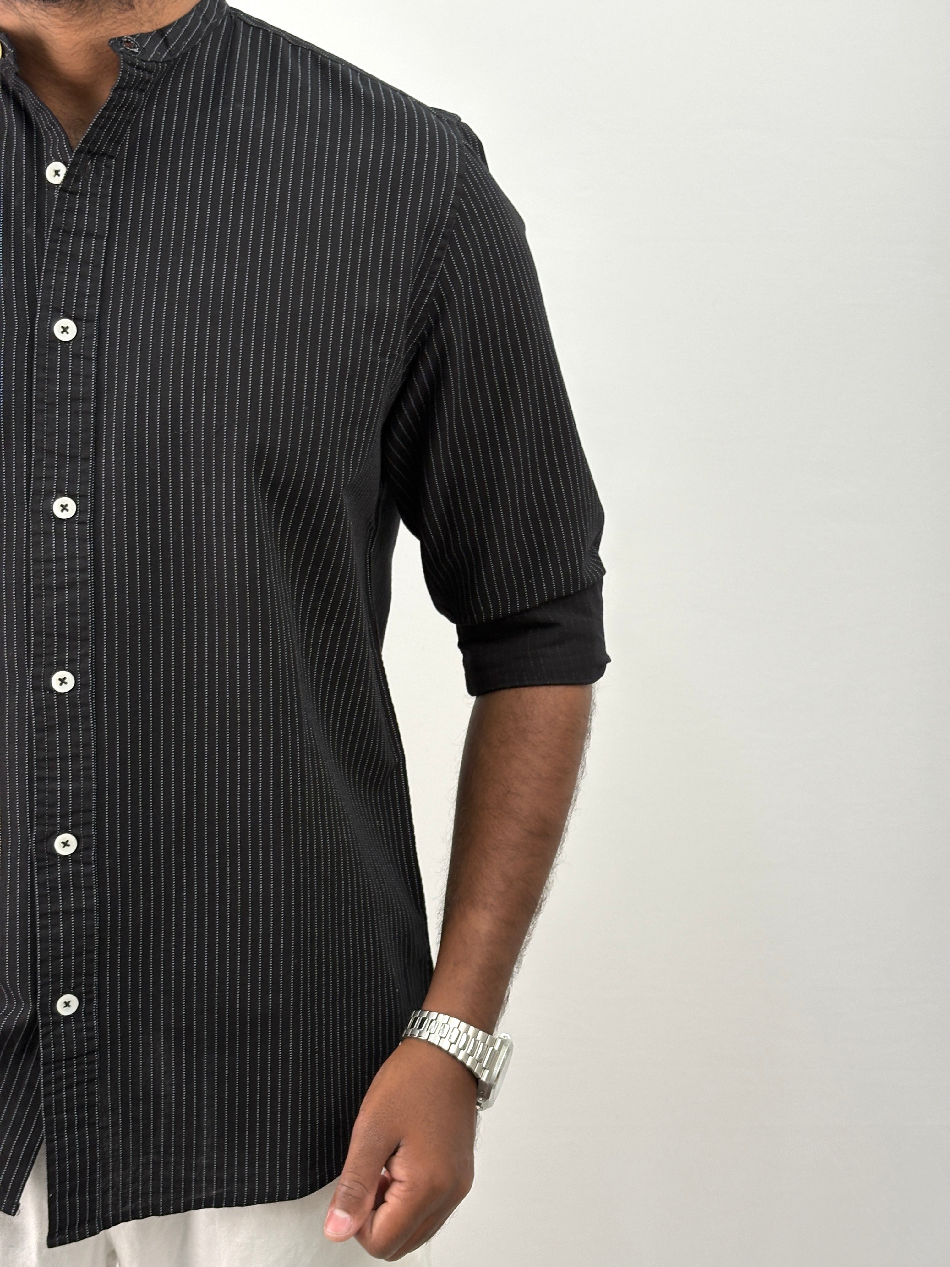 Black Mandarin Stripe Shirt