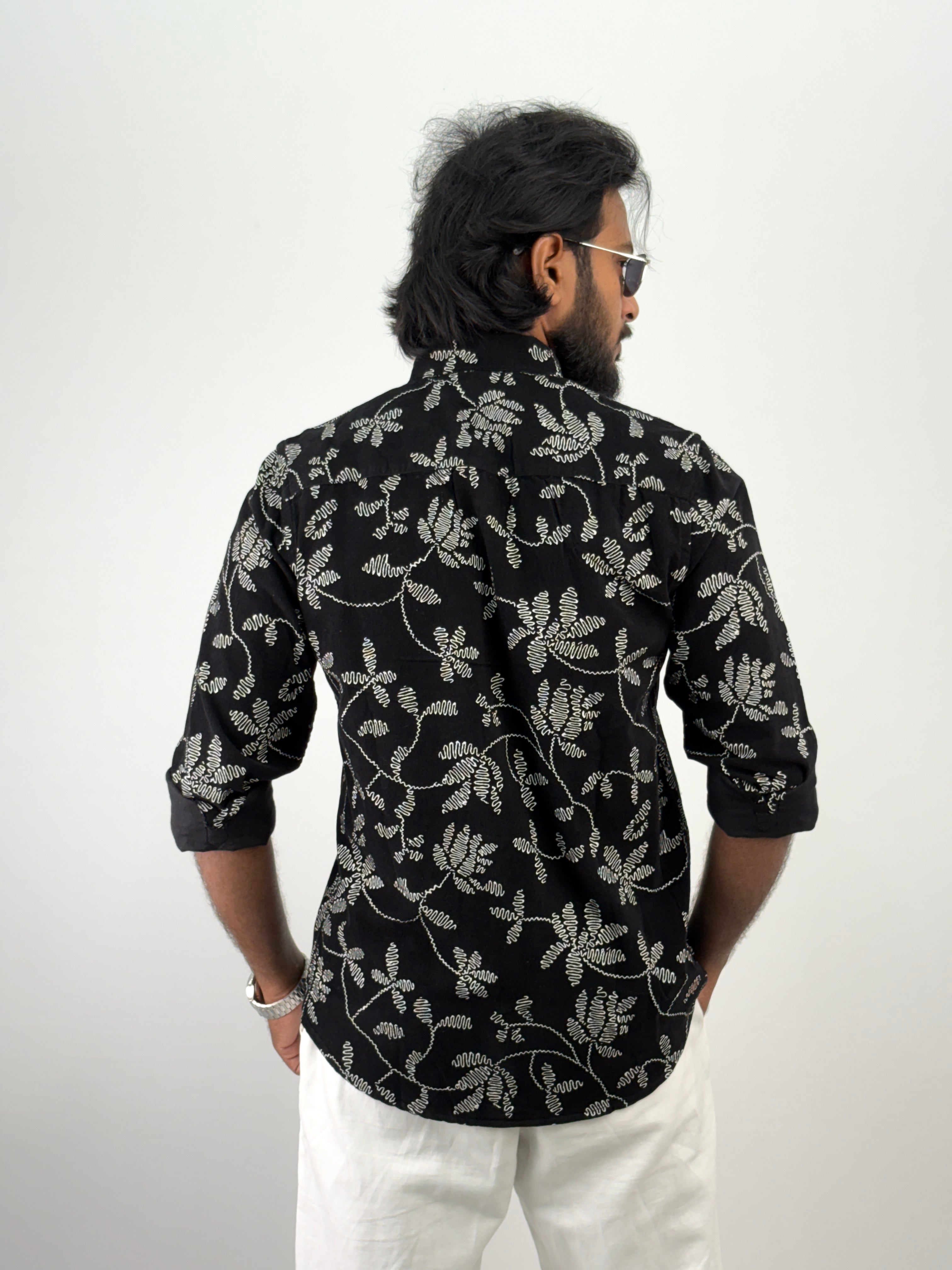 Black Corduroy Printed Shirt