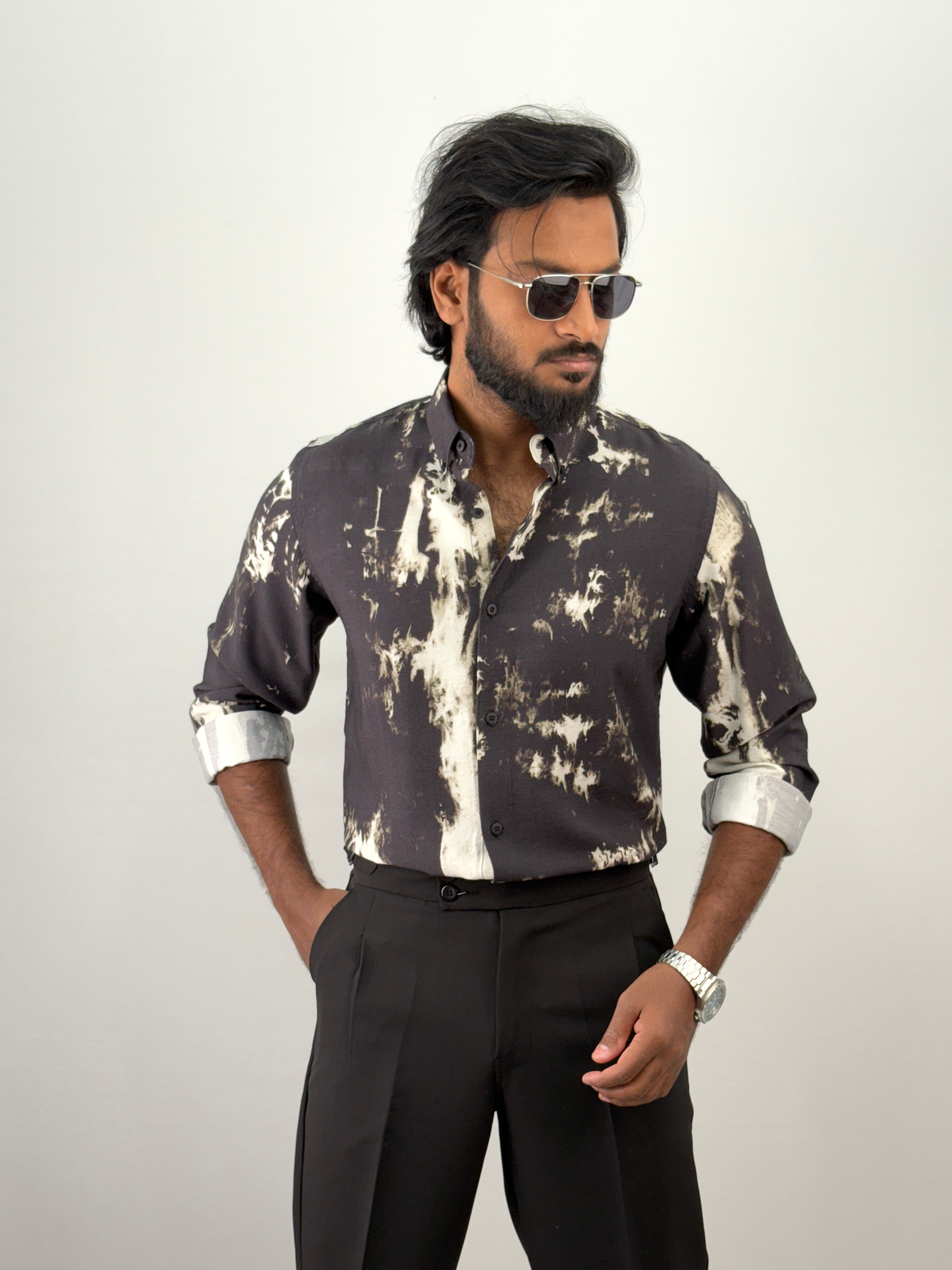 Black Olive Abstract Printed Shirt