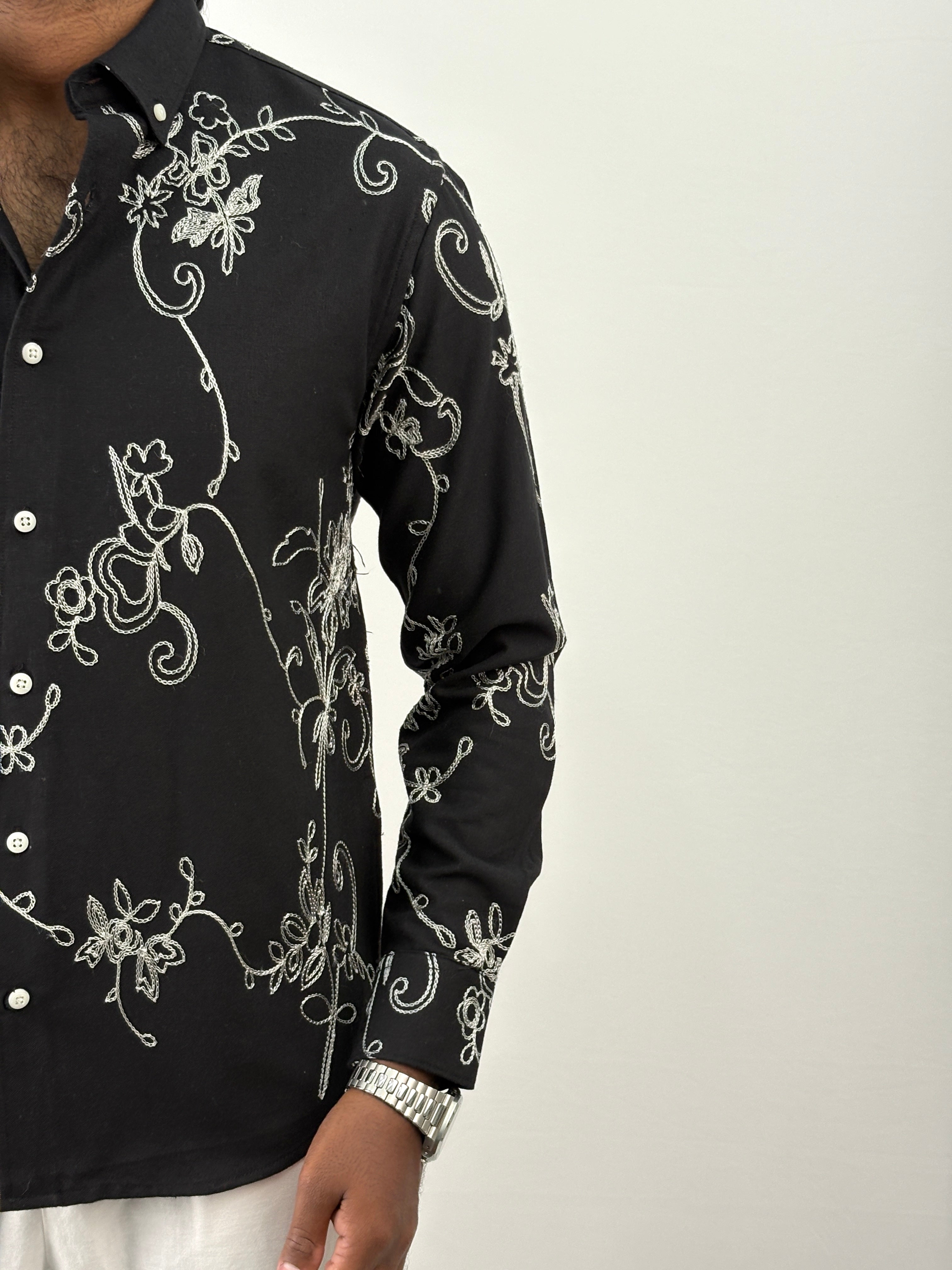 Black Linen Embroidery Shirt 1