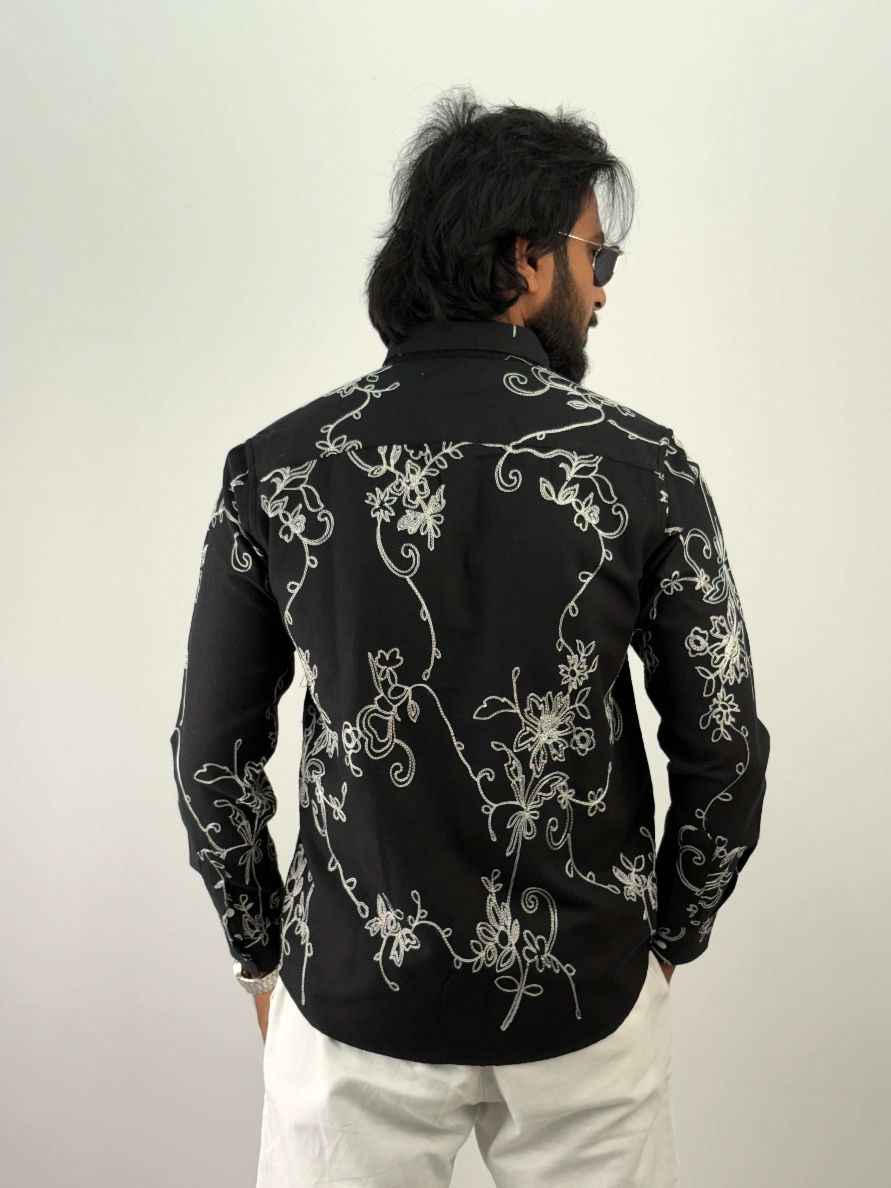Black Linen Embroidery Shirt 1