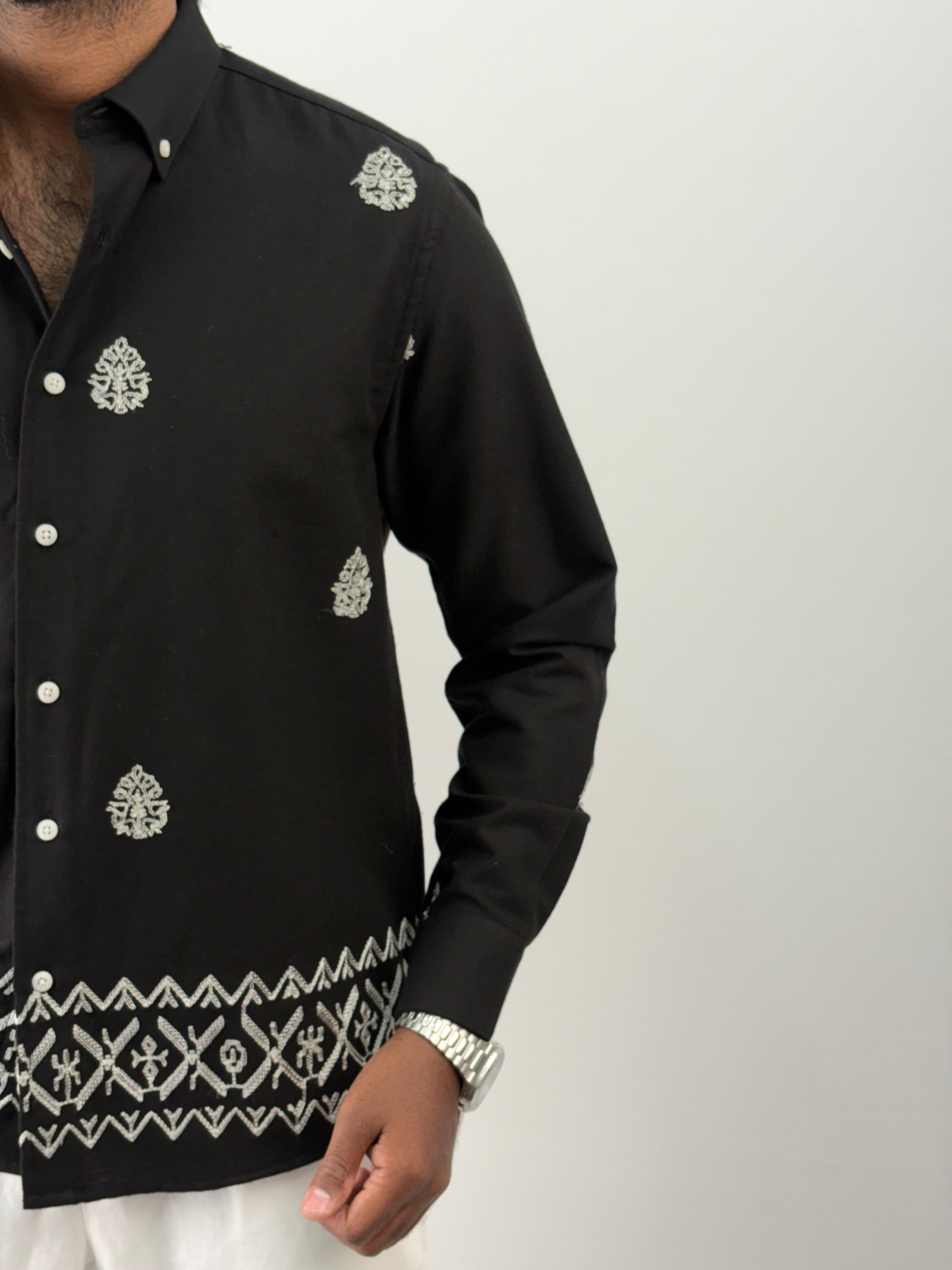 Black Linen Embroidery Shirt 2