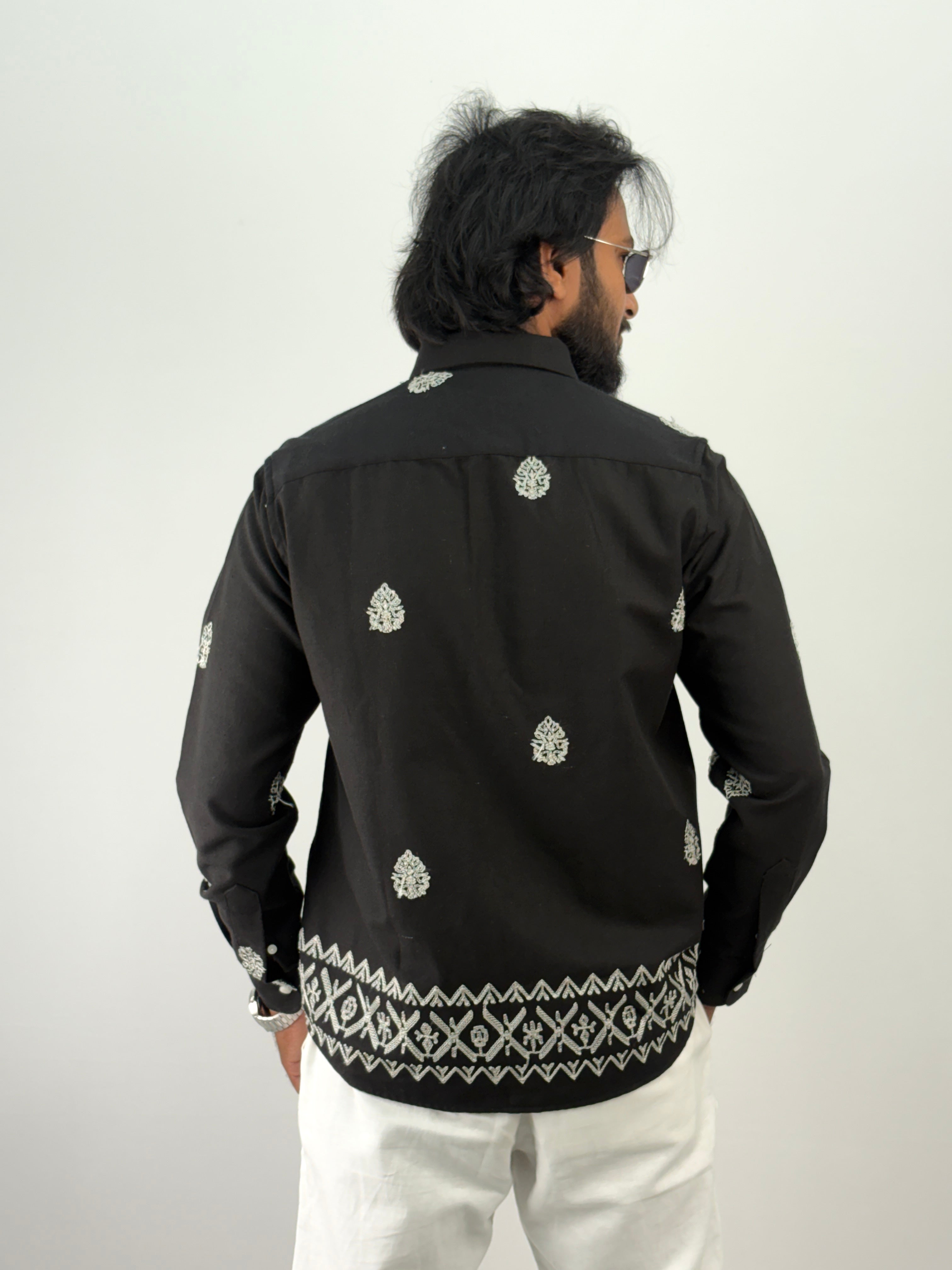Black Linen Embroidery Shirt 2