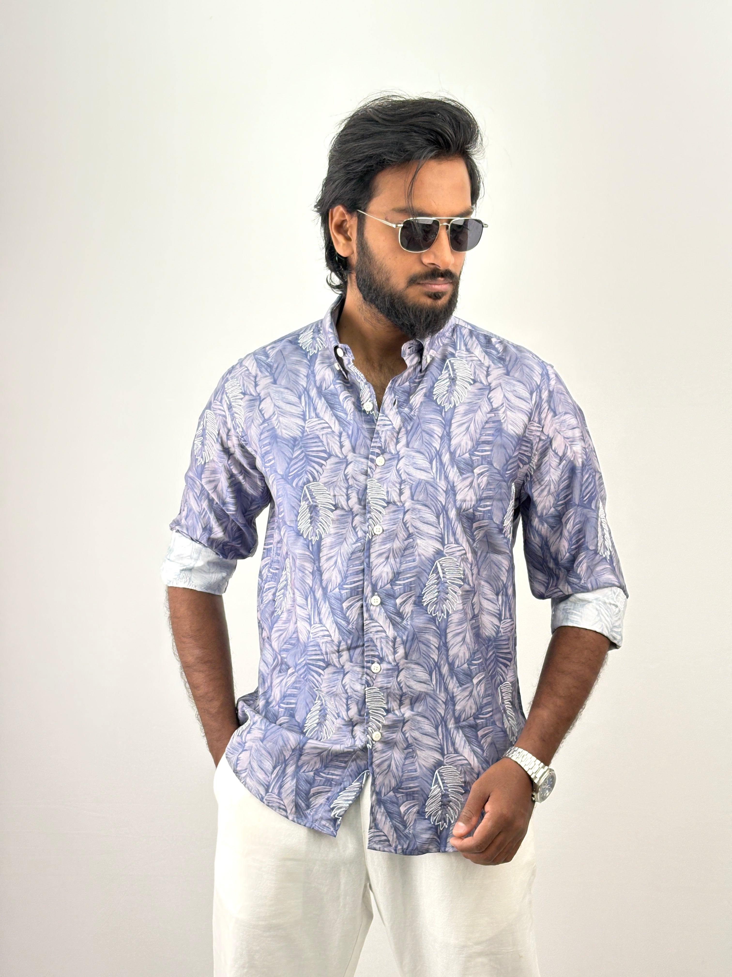 Blue Printed Embroidery Shirt 1