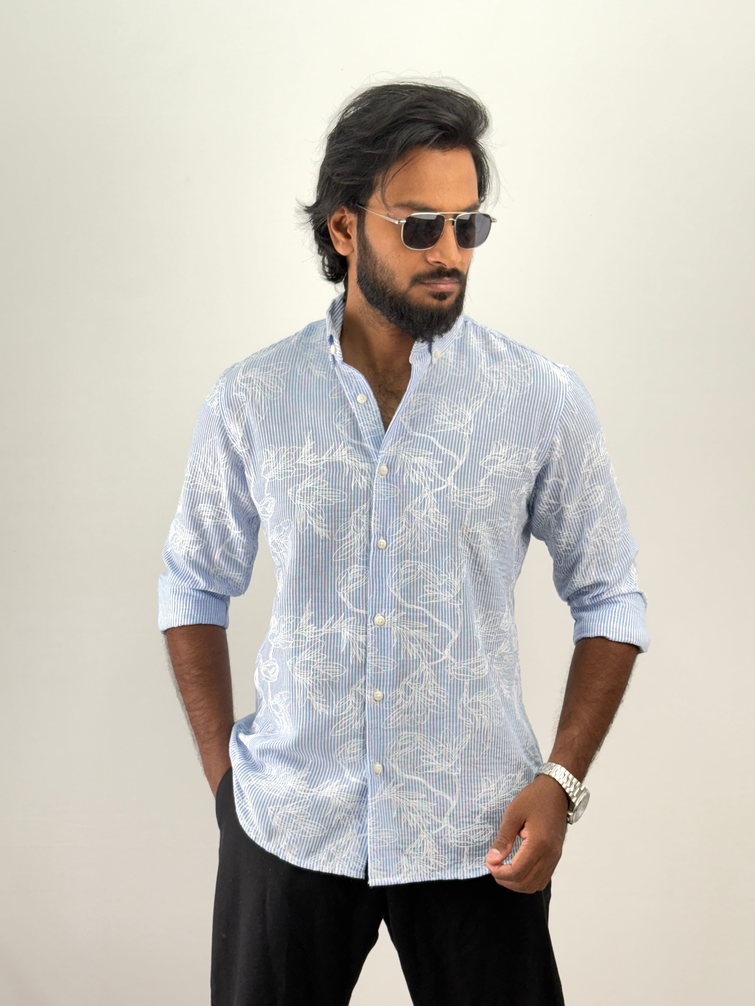 Blue Printed Stripe Shirt