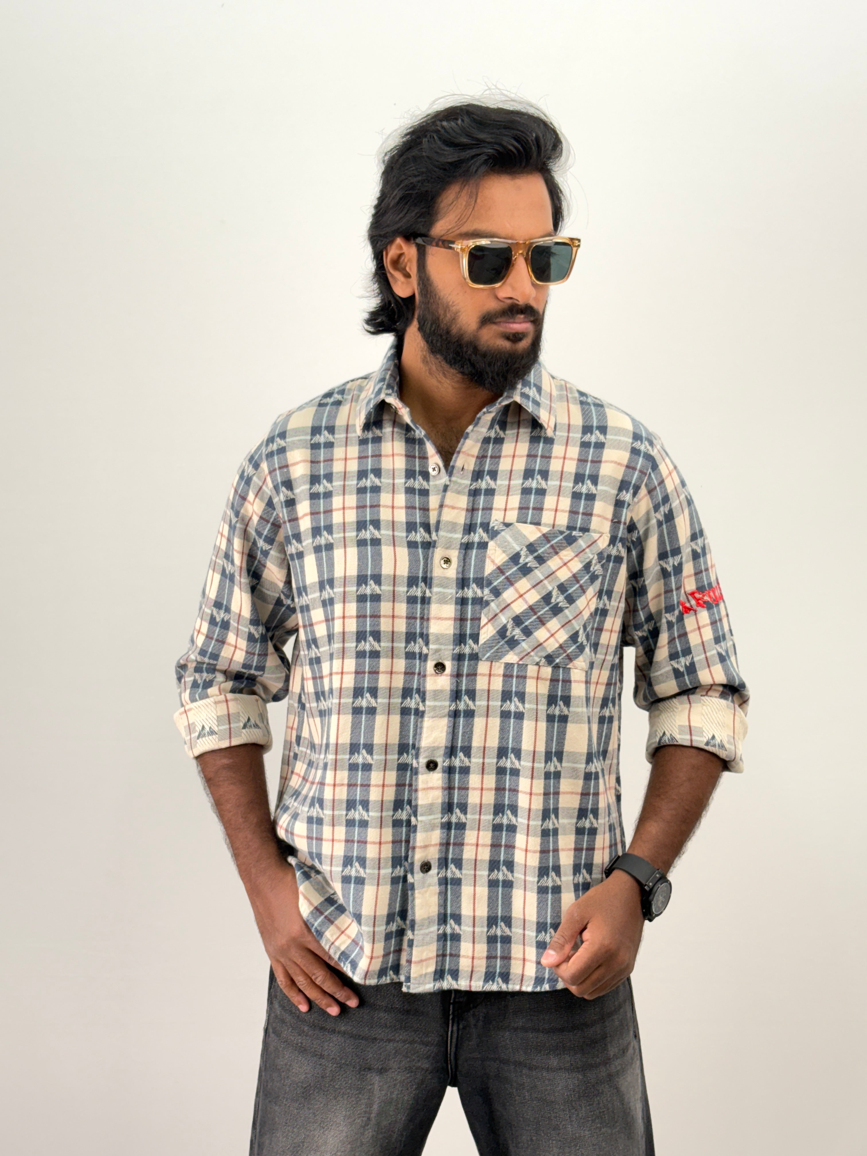 Blue Embroidery Flannel Shirt