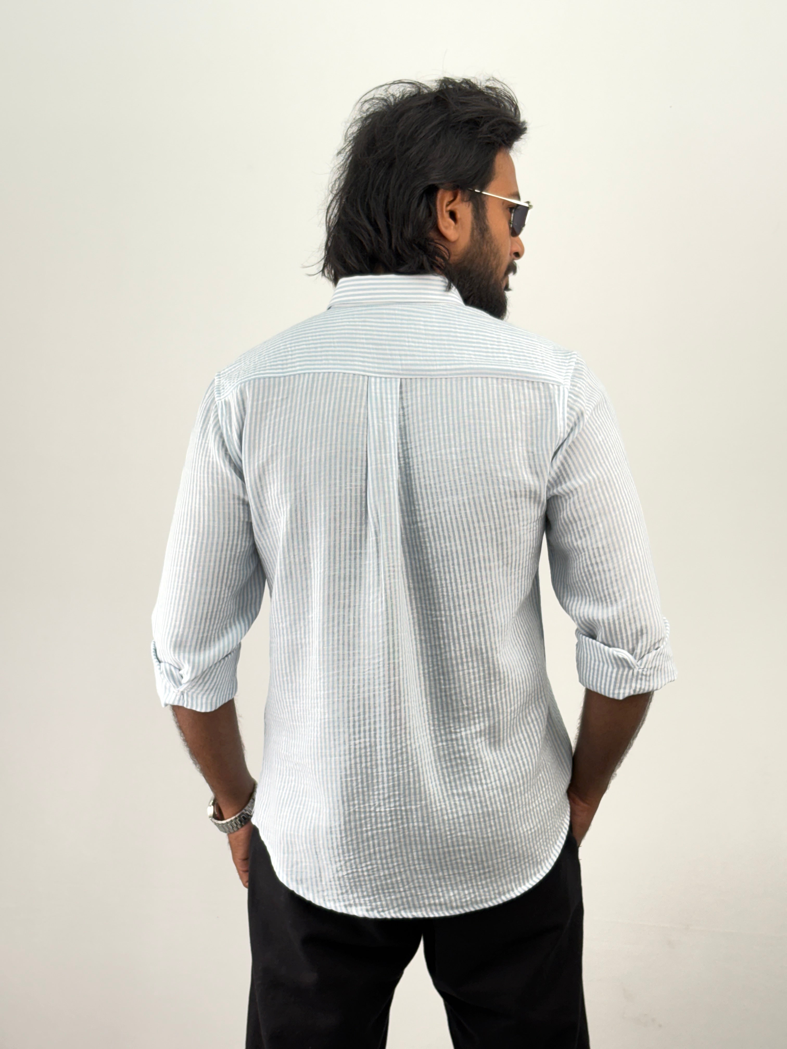 Blue Linen Stripe Shirt