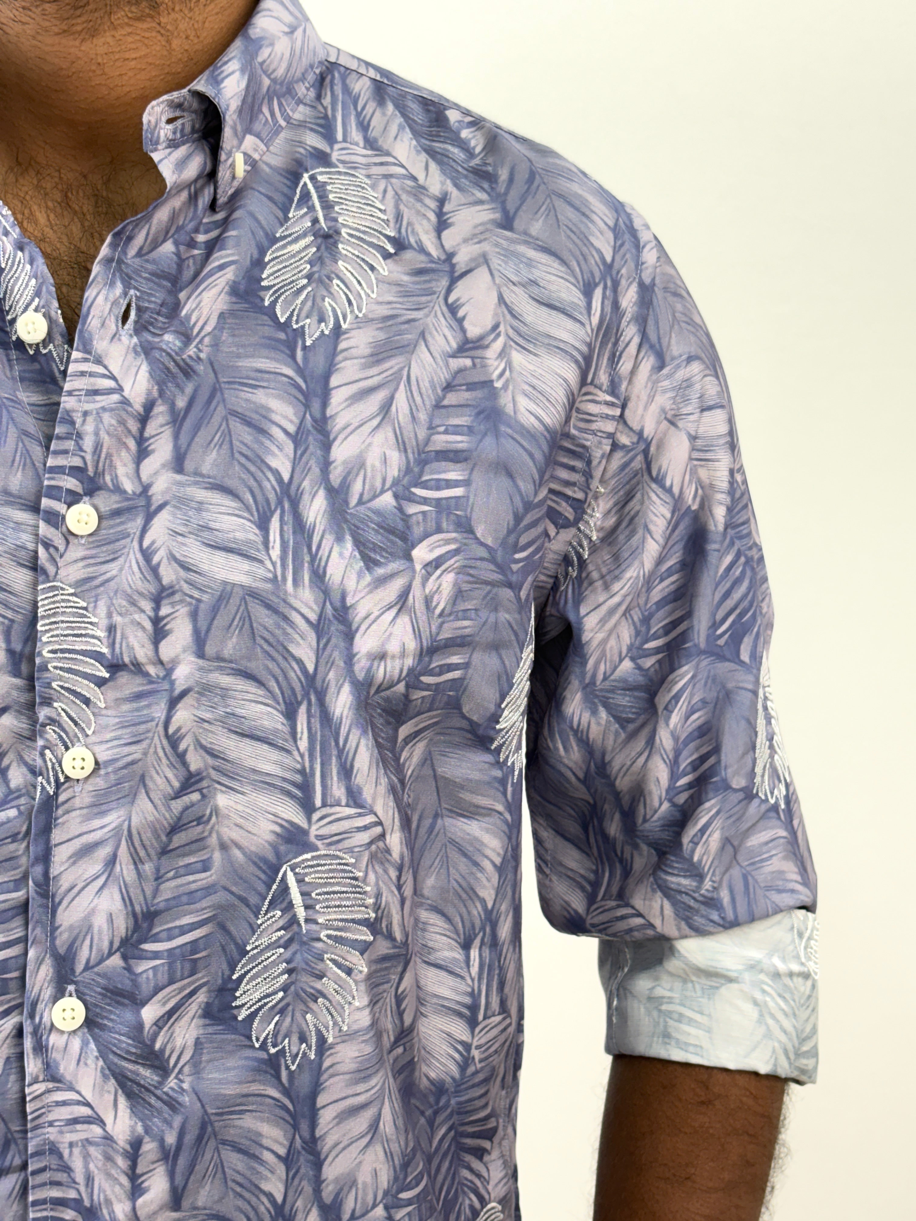 Blue Printed Embroidery Shirt 1