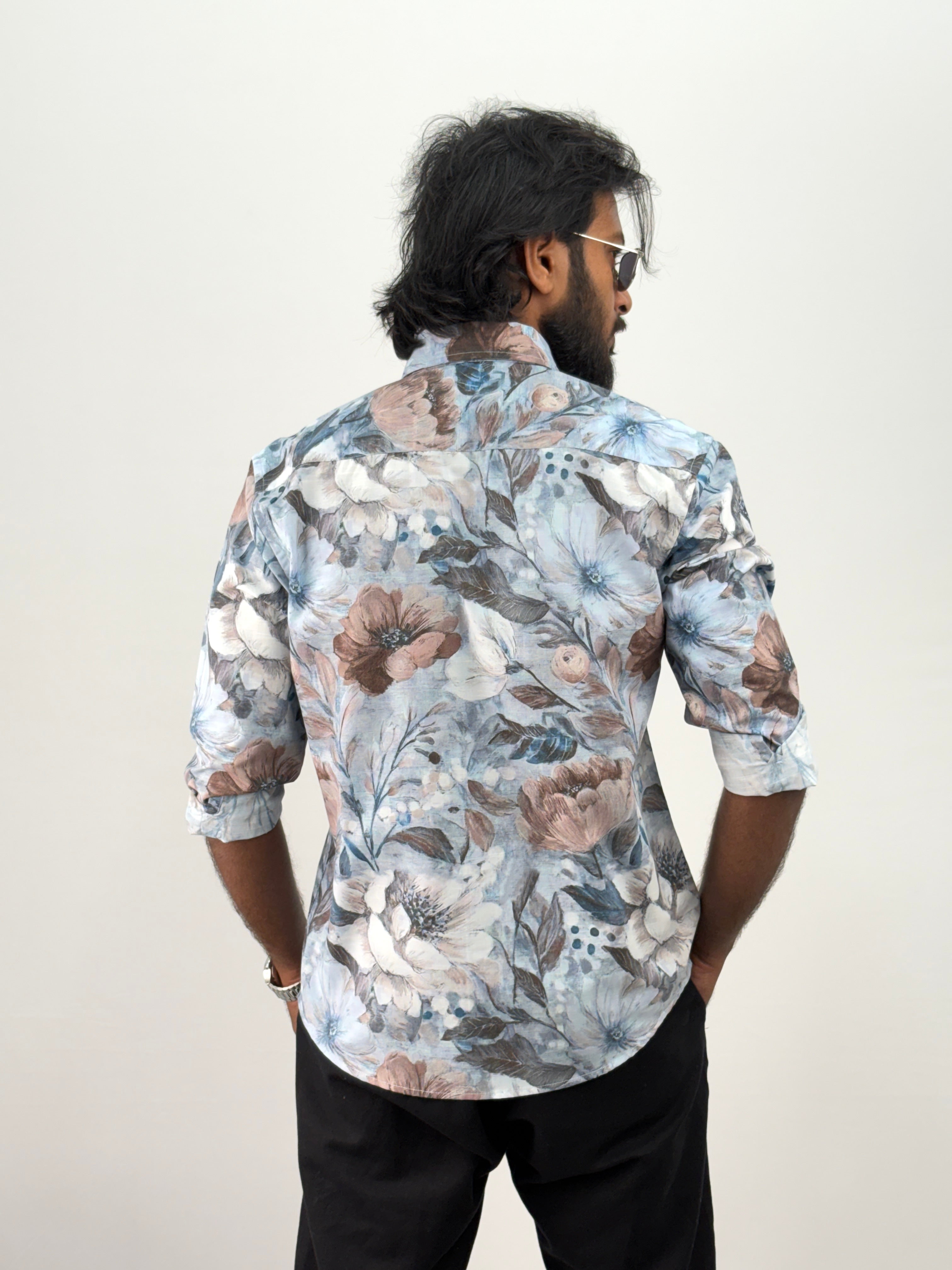 Blue Linen Printed Shirt