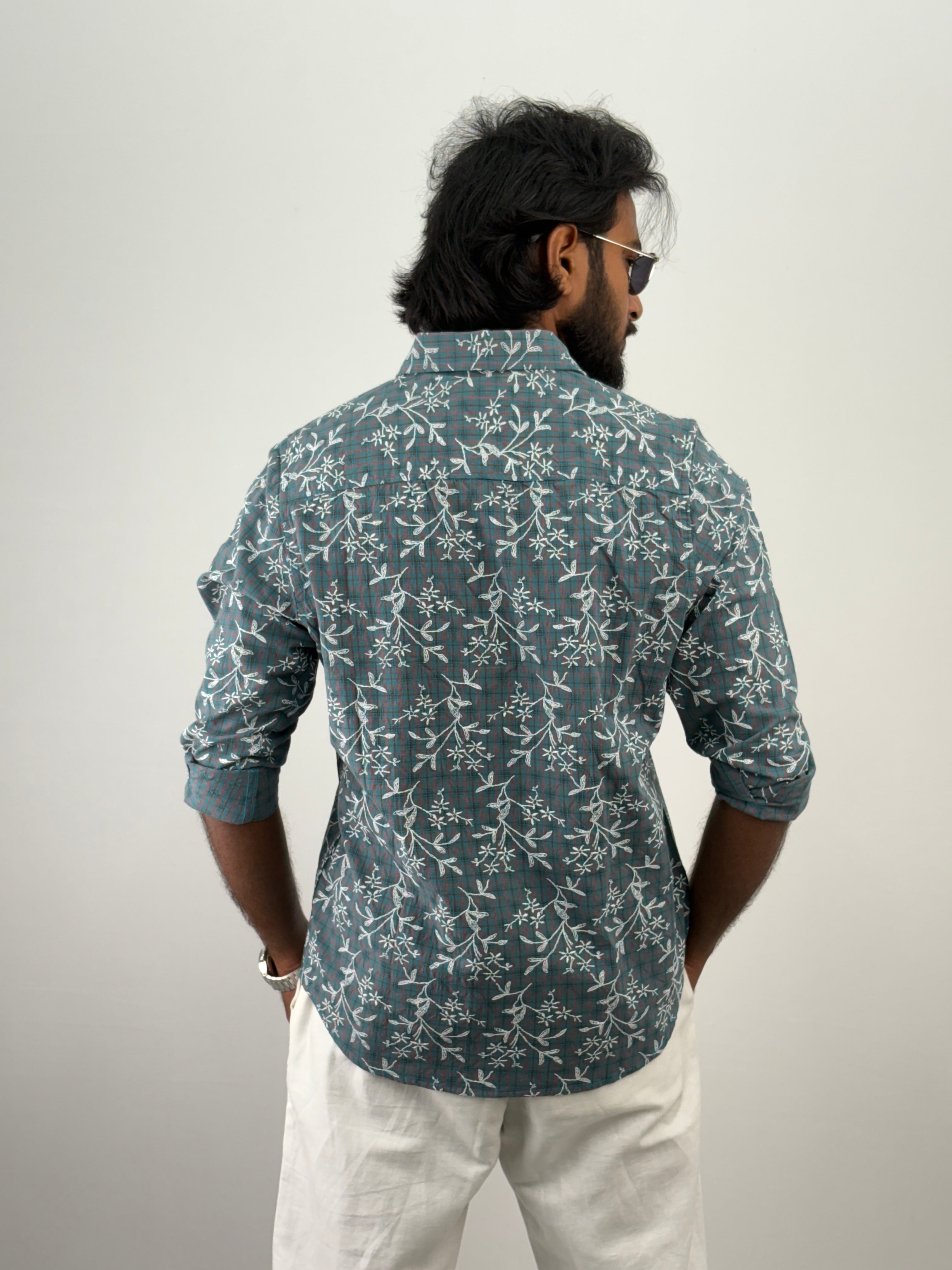 Blue Linen Printed Shirt
