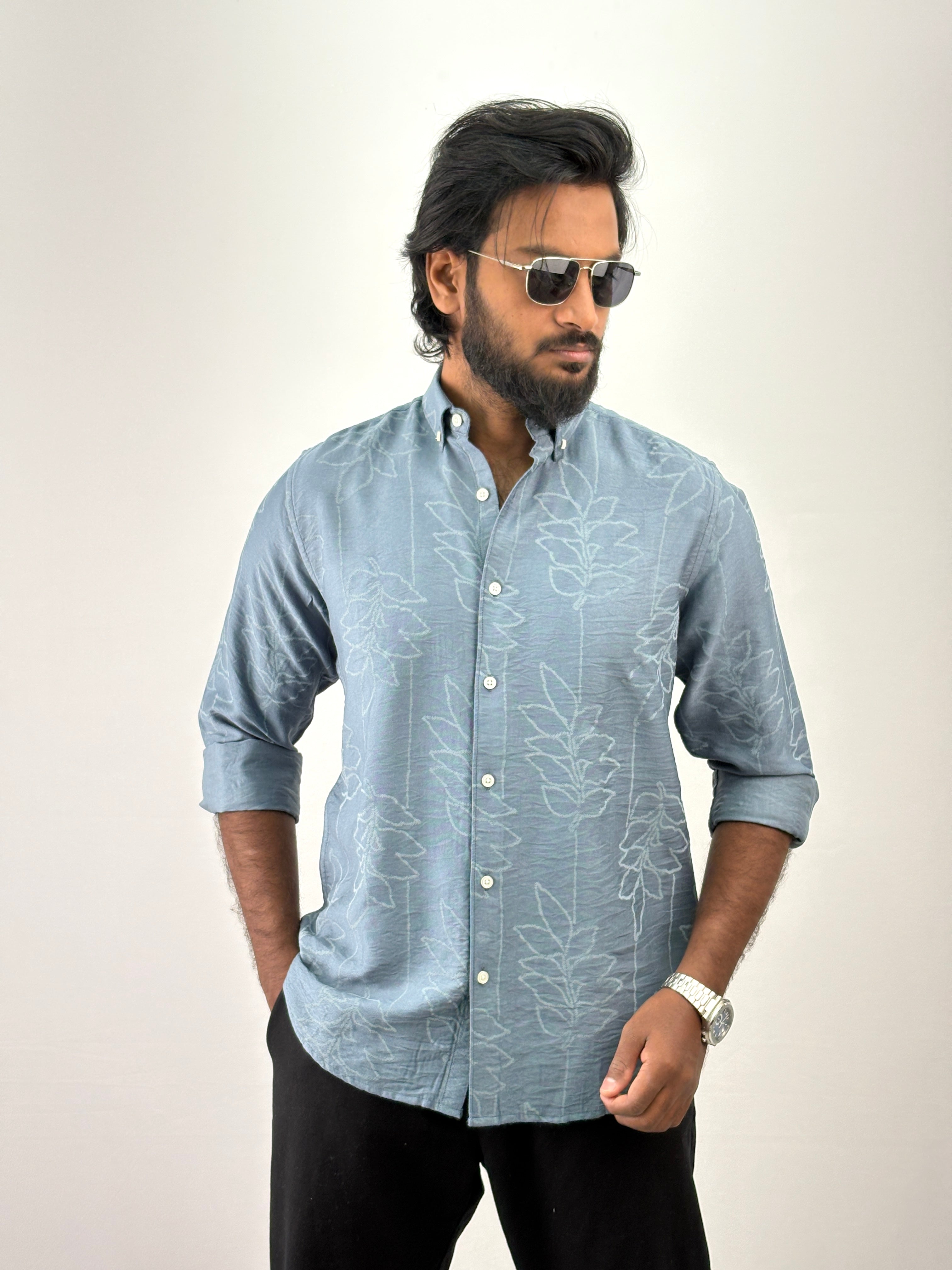 Blue Self Printed Shirt 1