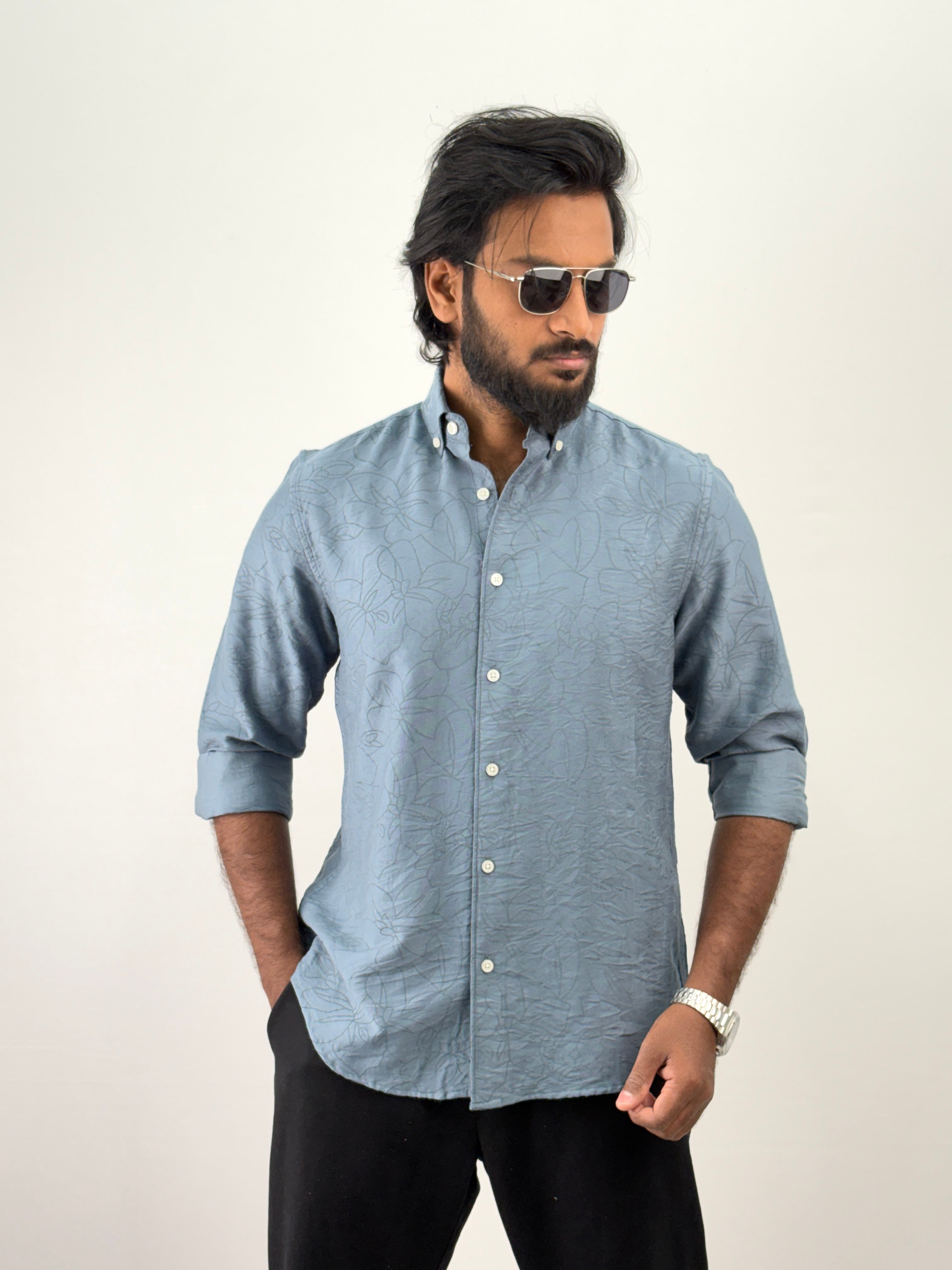 Blue Self Printed Shirt 2