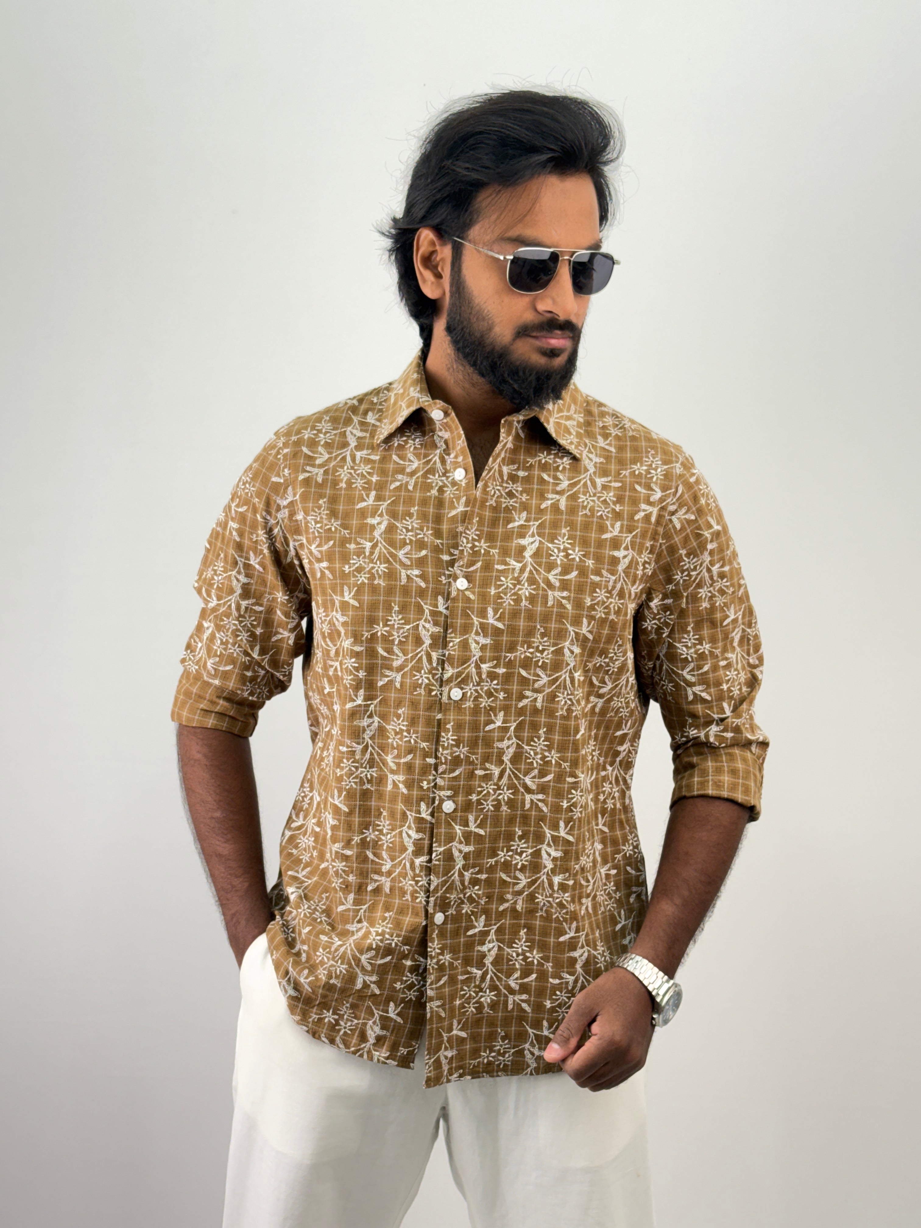 Brown Linen Printed Shirt
