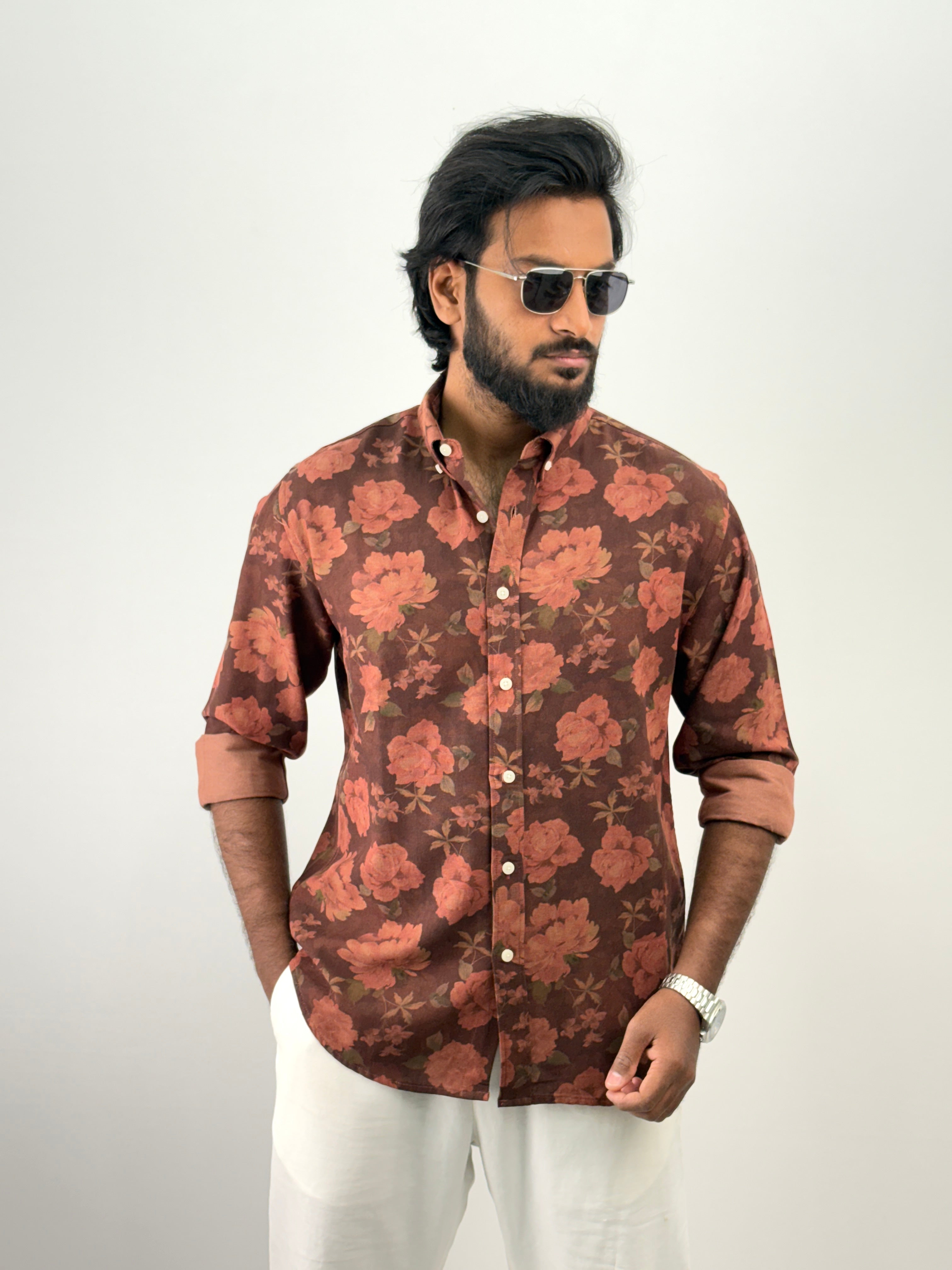 Brown Linen Printed Shirt