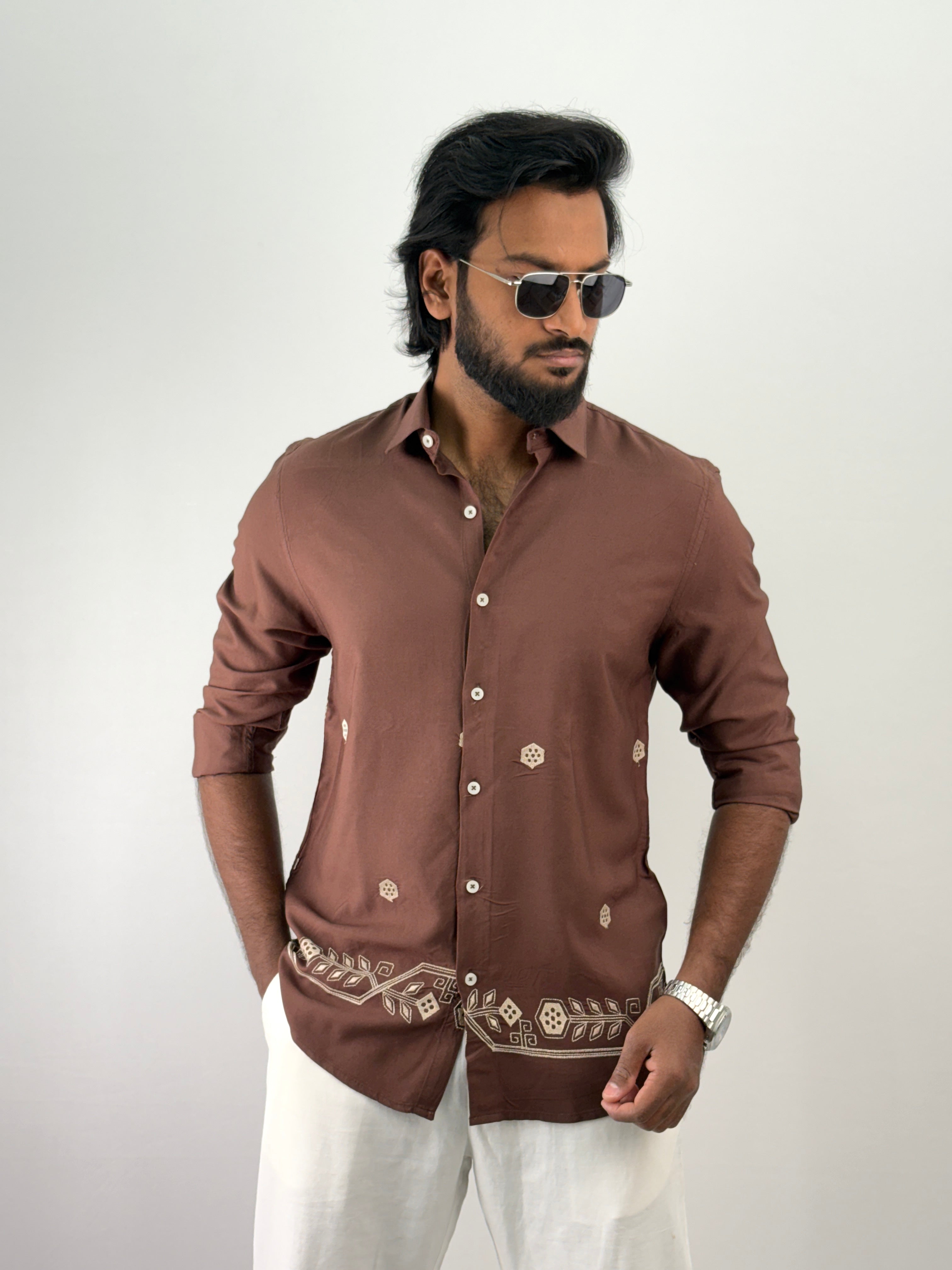 Brown Embroidery Shirt
