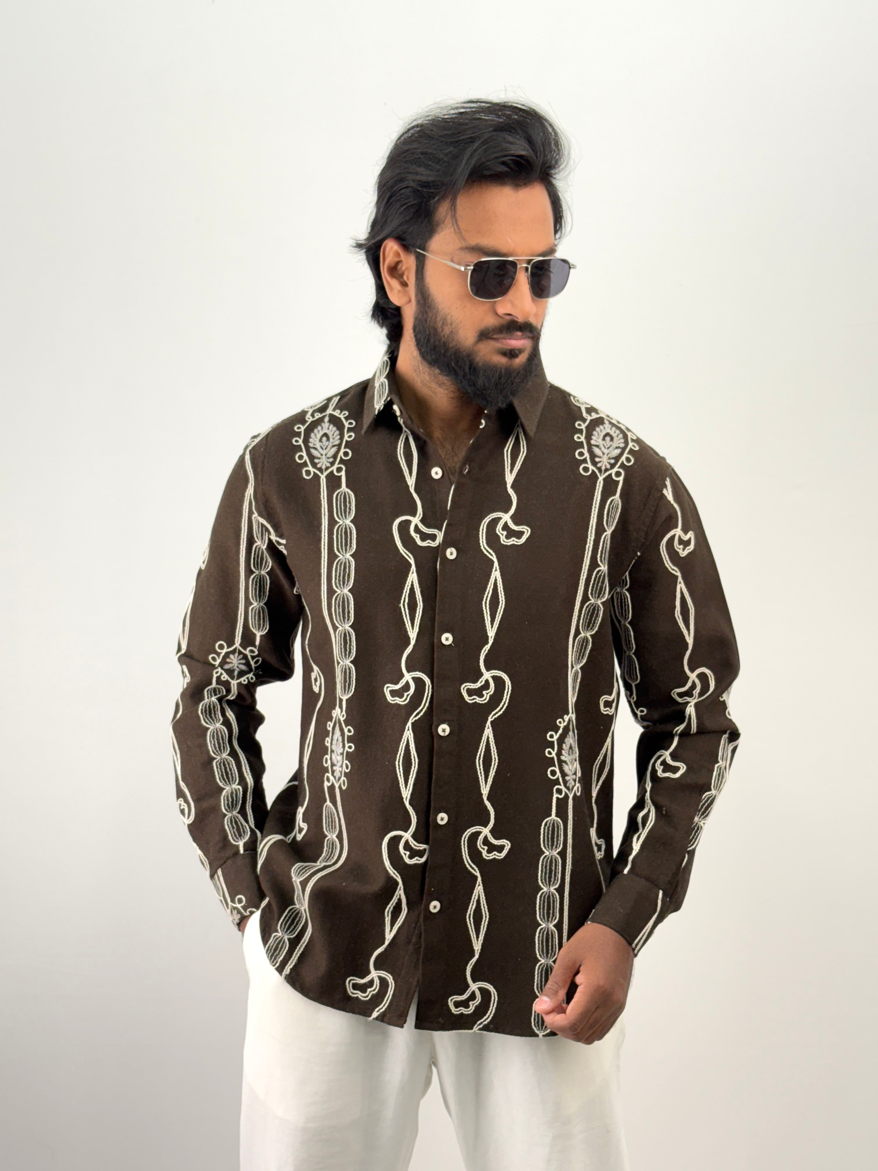 Dark Brown Embroidery Shirt