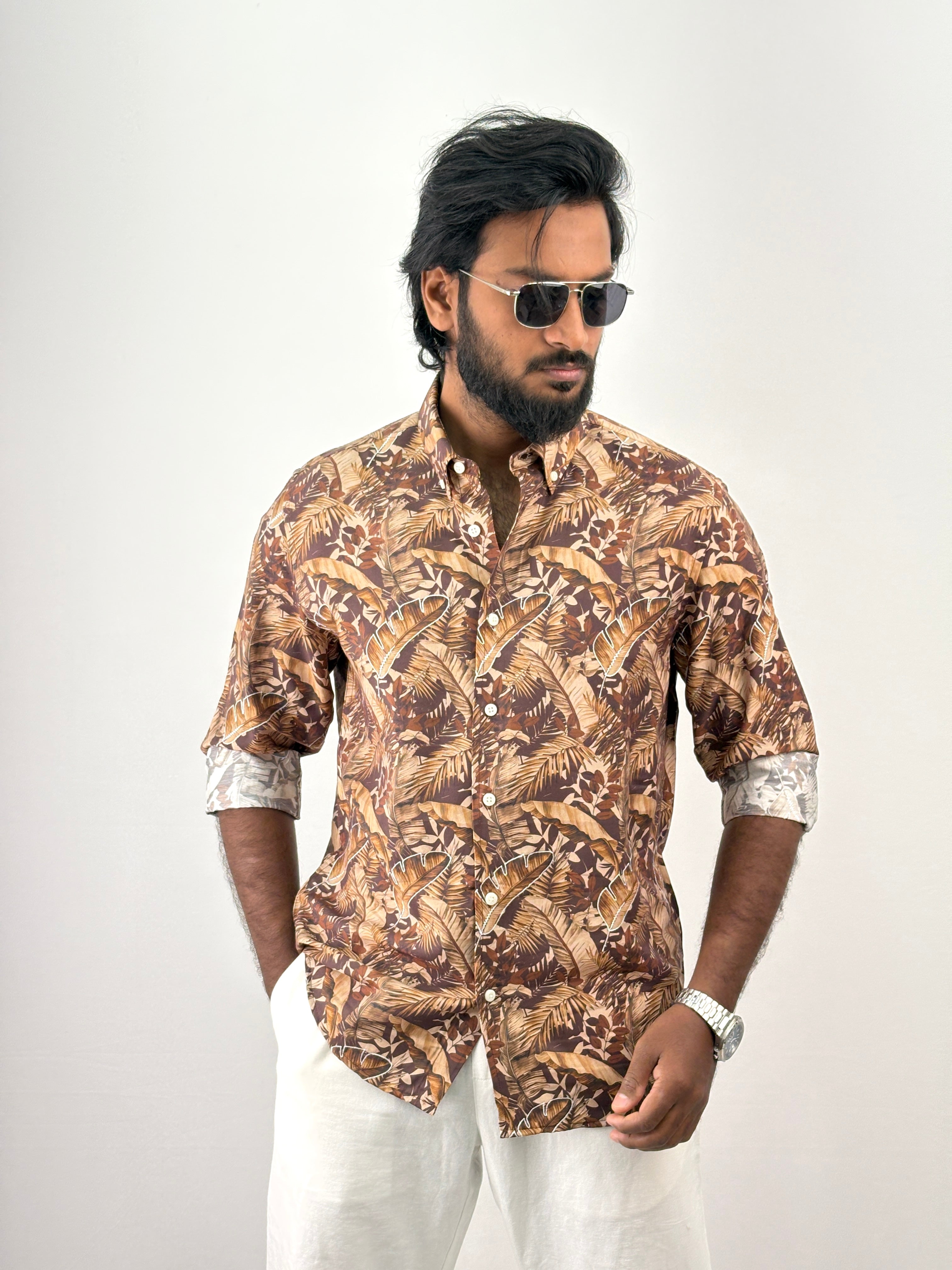 Brown Printed Embroidery Shirt 1