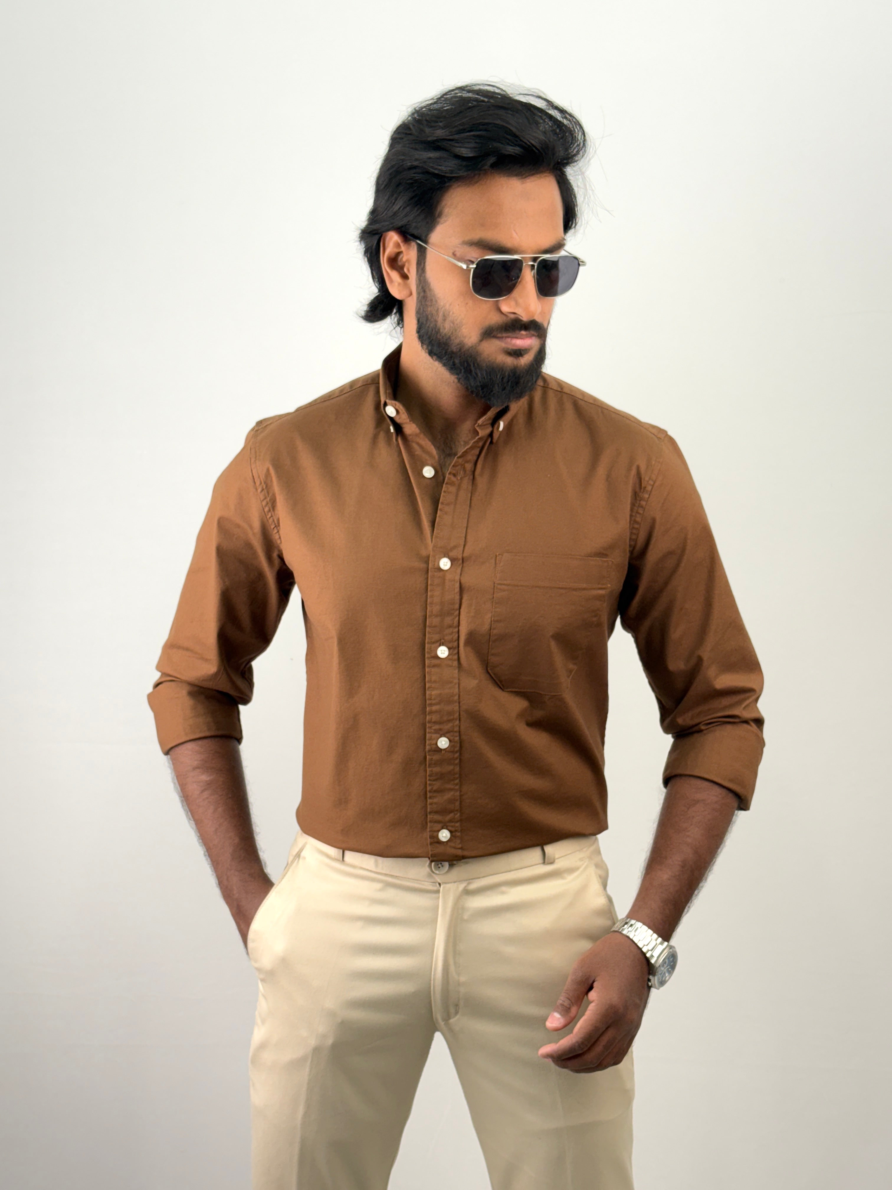 Brown Plain Oxford Shirt 4