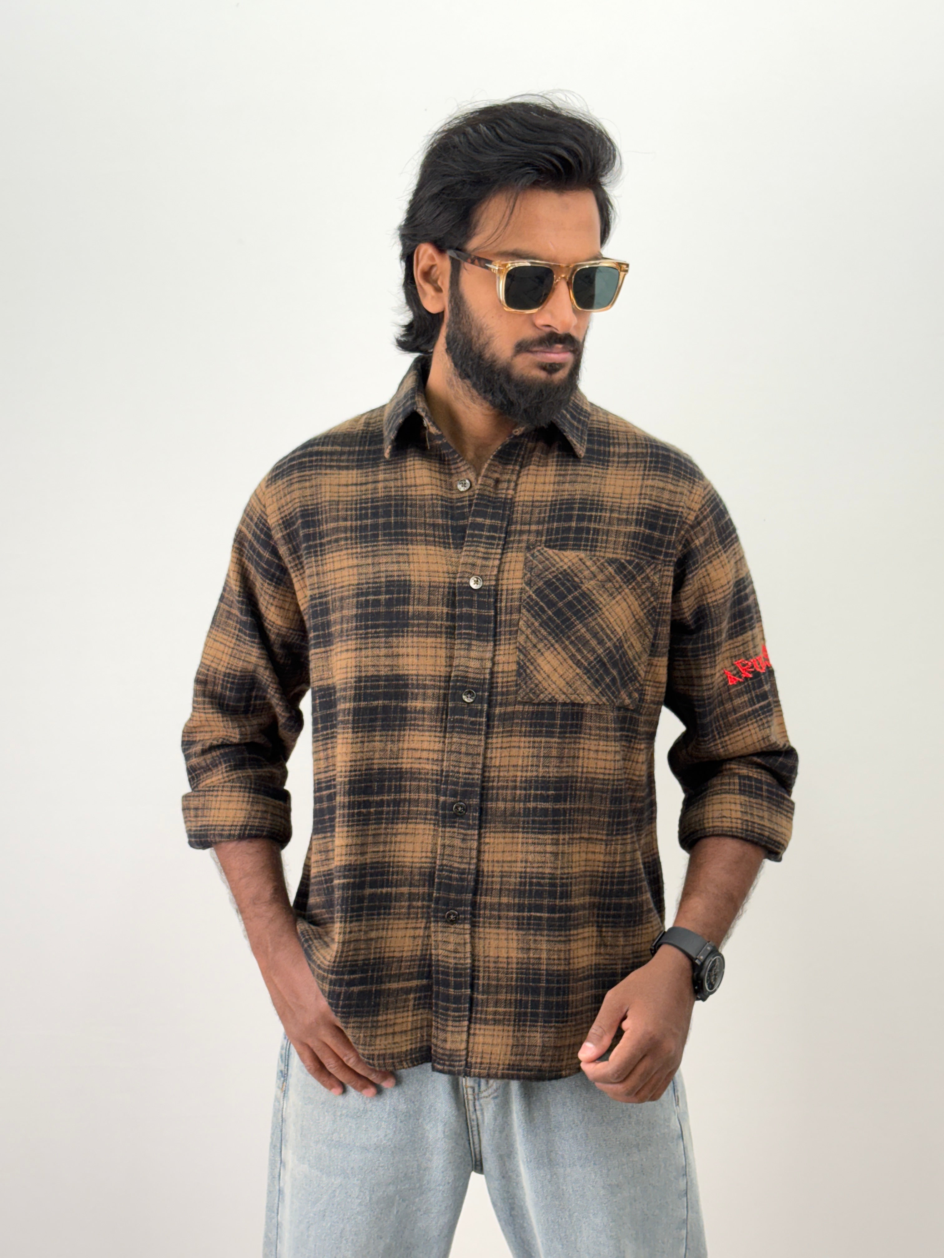 Brown Embroidery Flannel Shirt