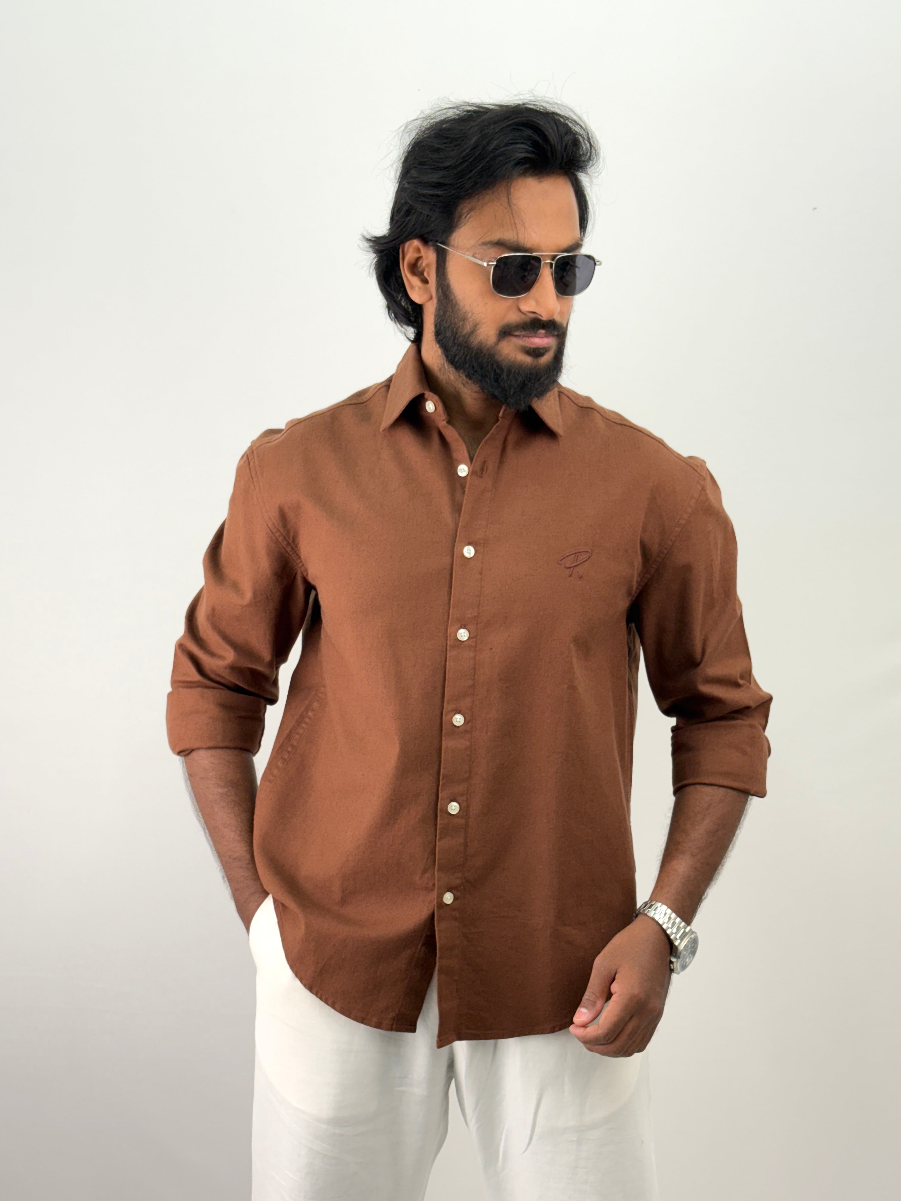 Brown Back Embroidery Shirt