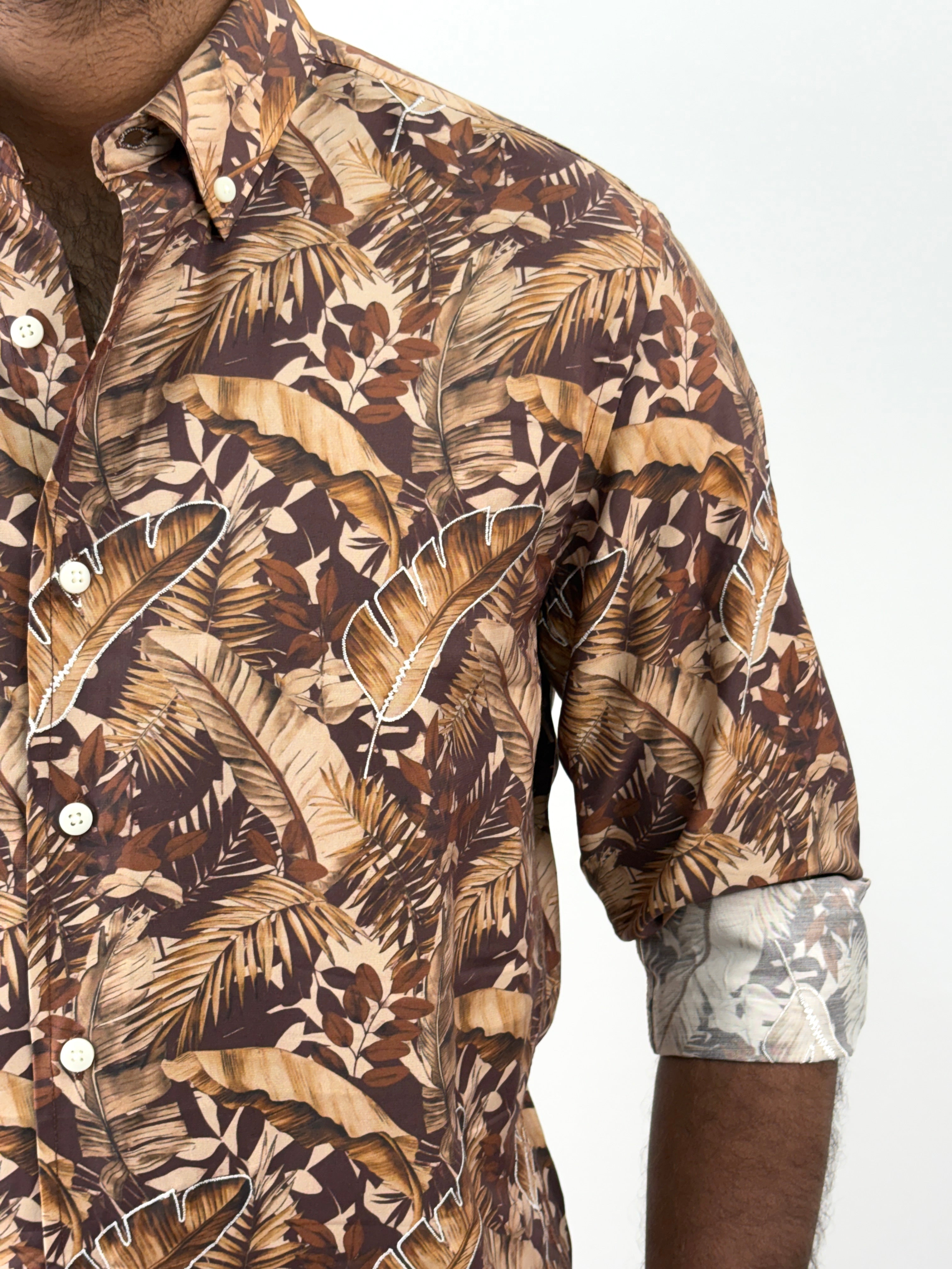 Brown Printed Embroidery Shirt 1