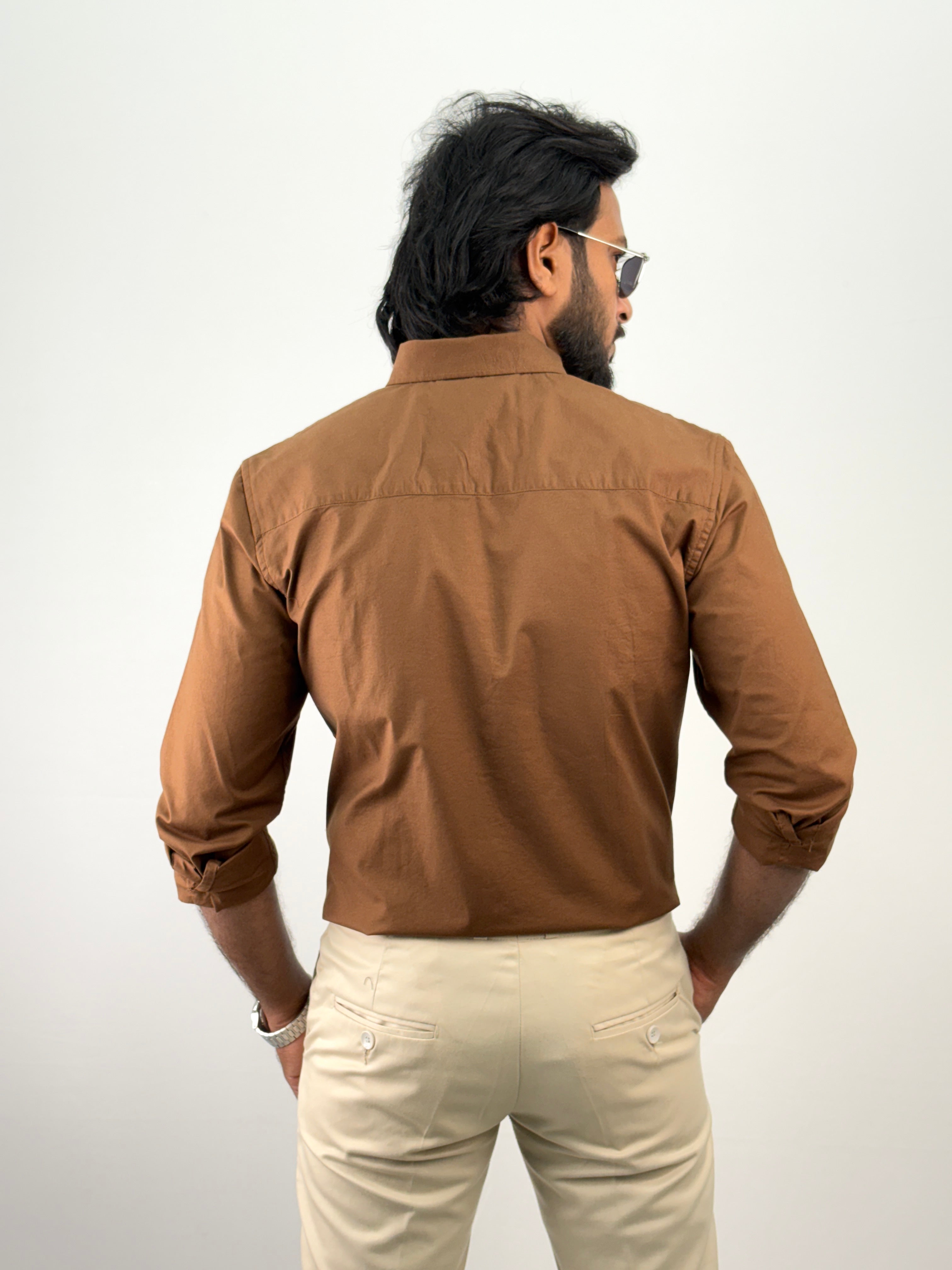 Brown Plain Oxford Shirt 4