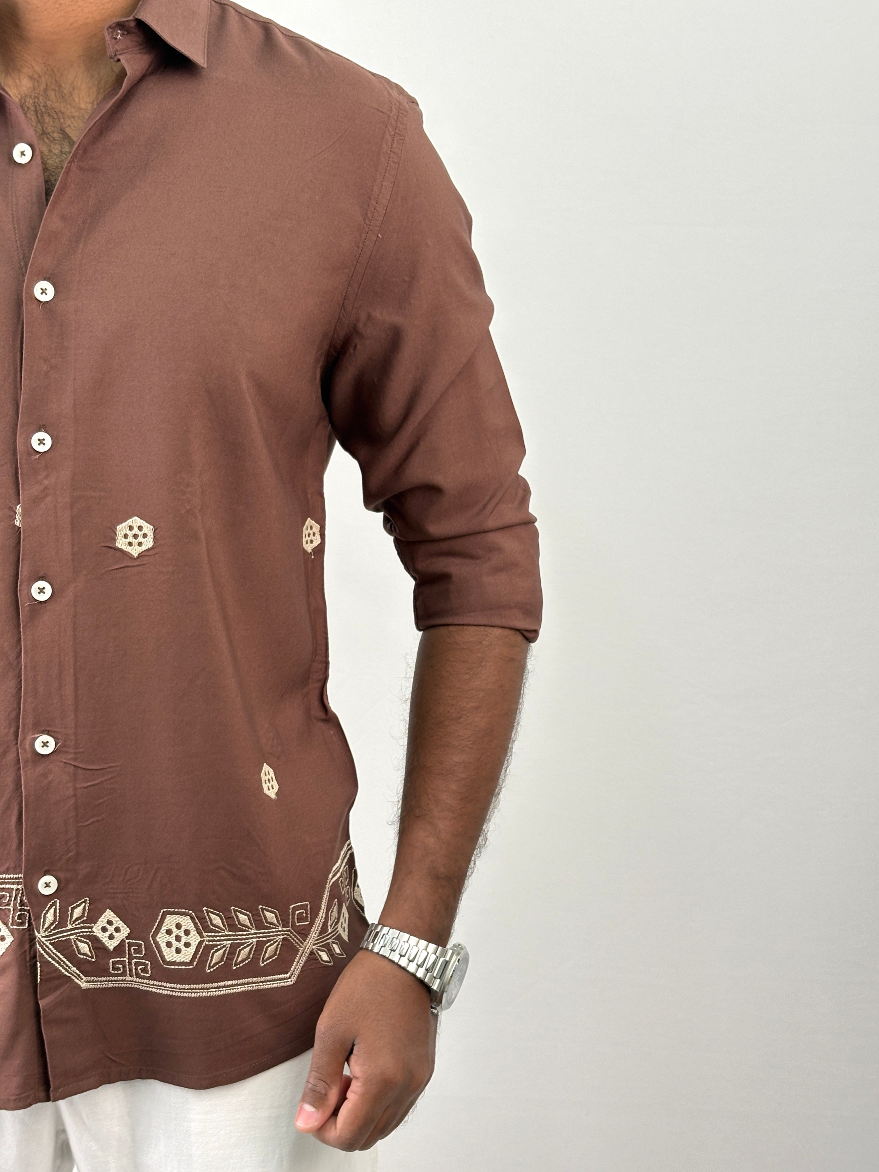 Brown Embroidery Shirt