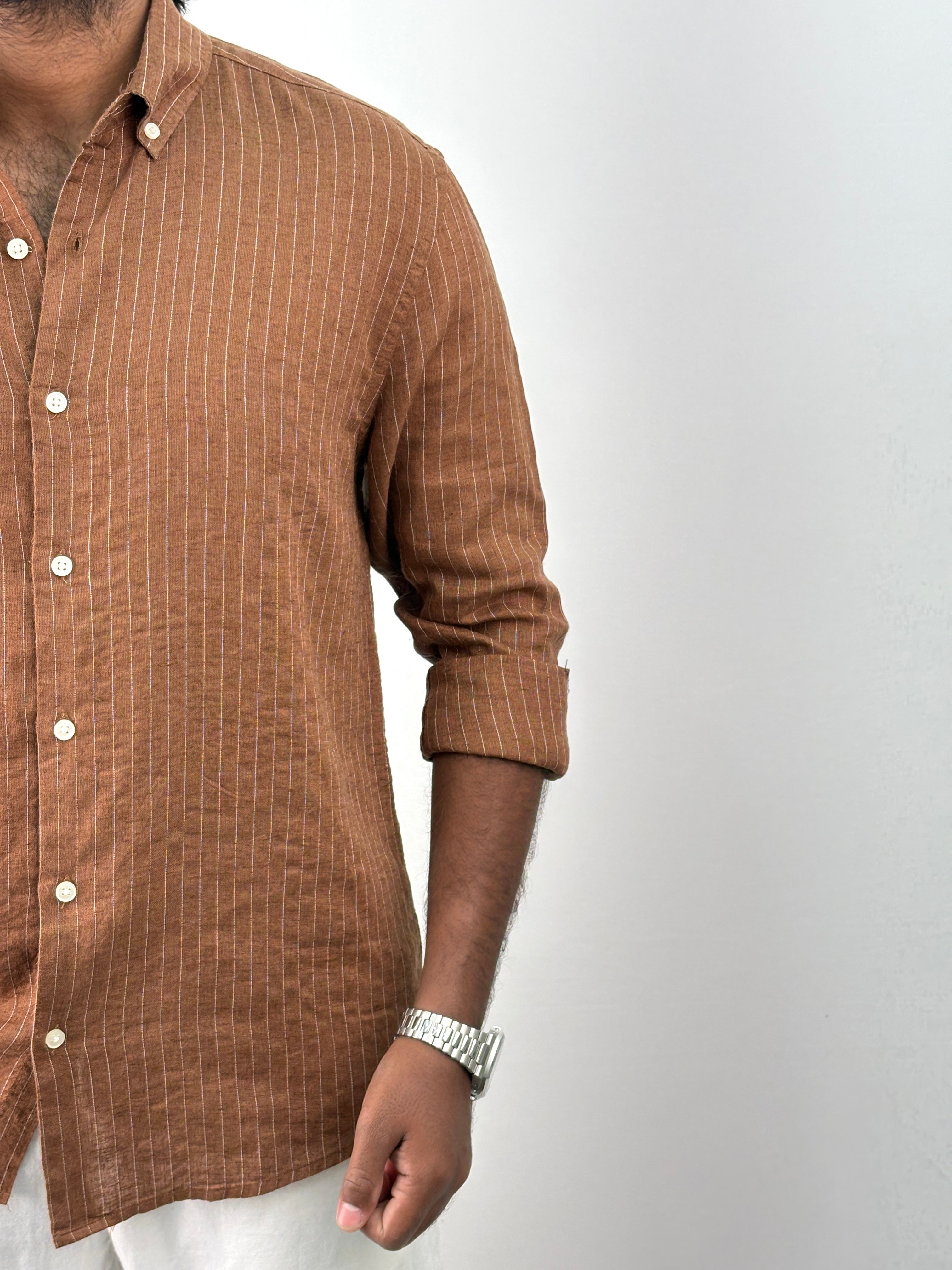 Brown Linen Stripe Shirt 1